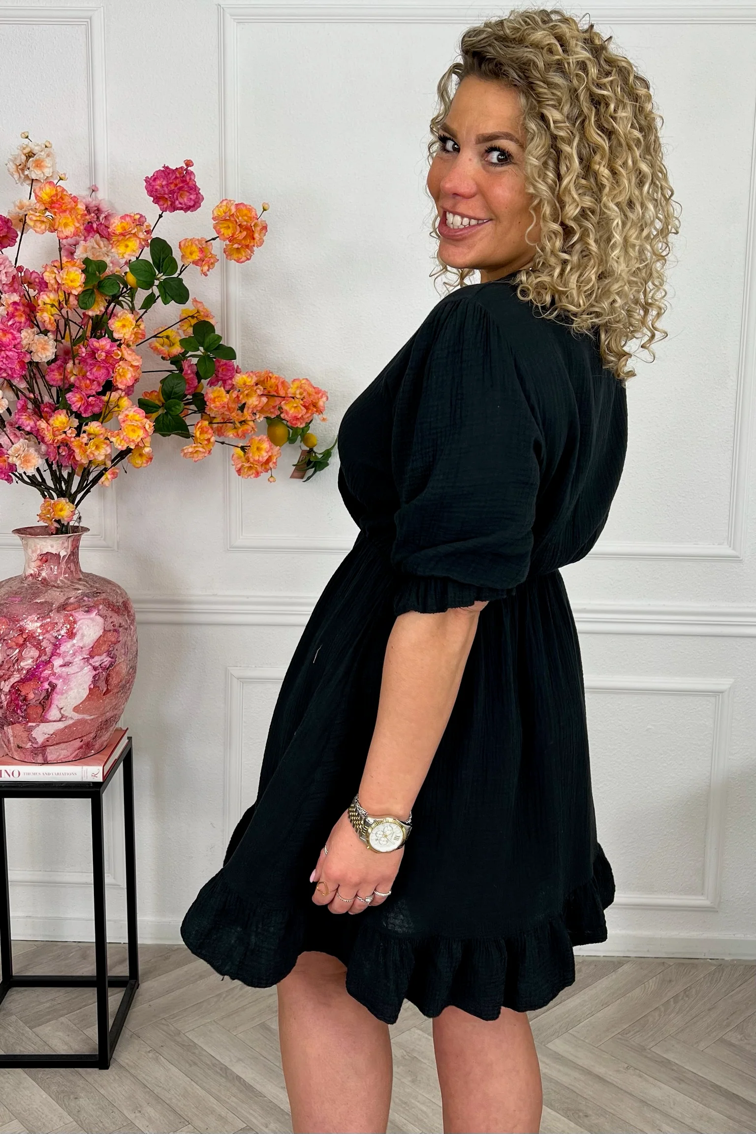 Florence Mousseline Short Dress - Black - Image 9