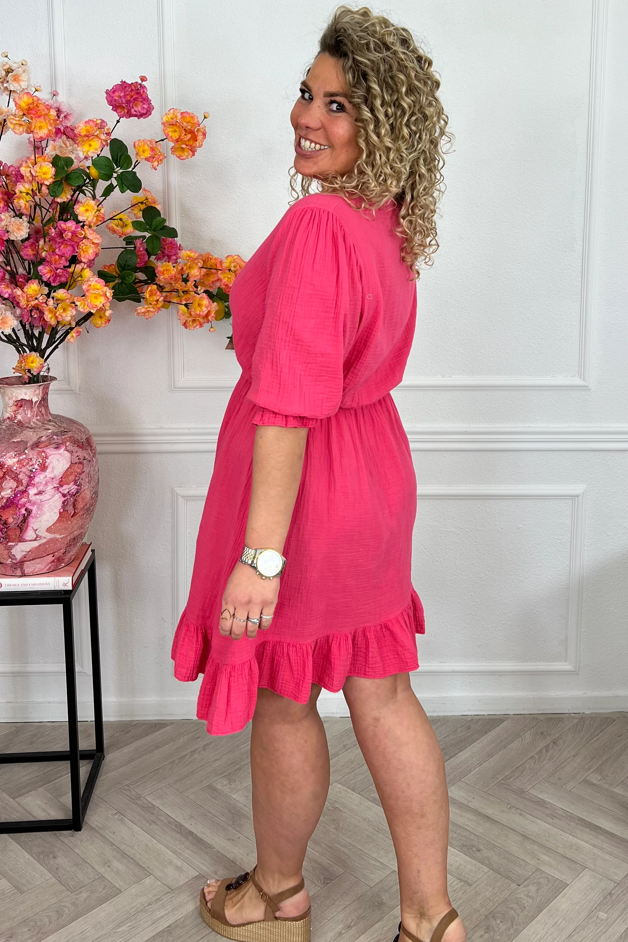 Florence Mousseline Short Dress - Coral - Image 2