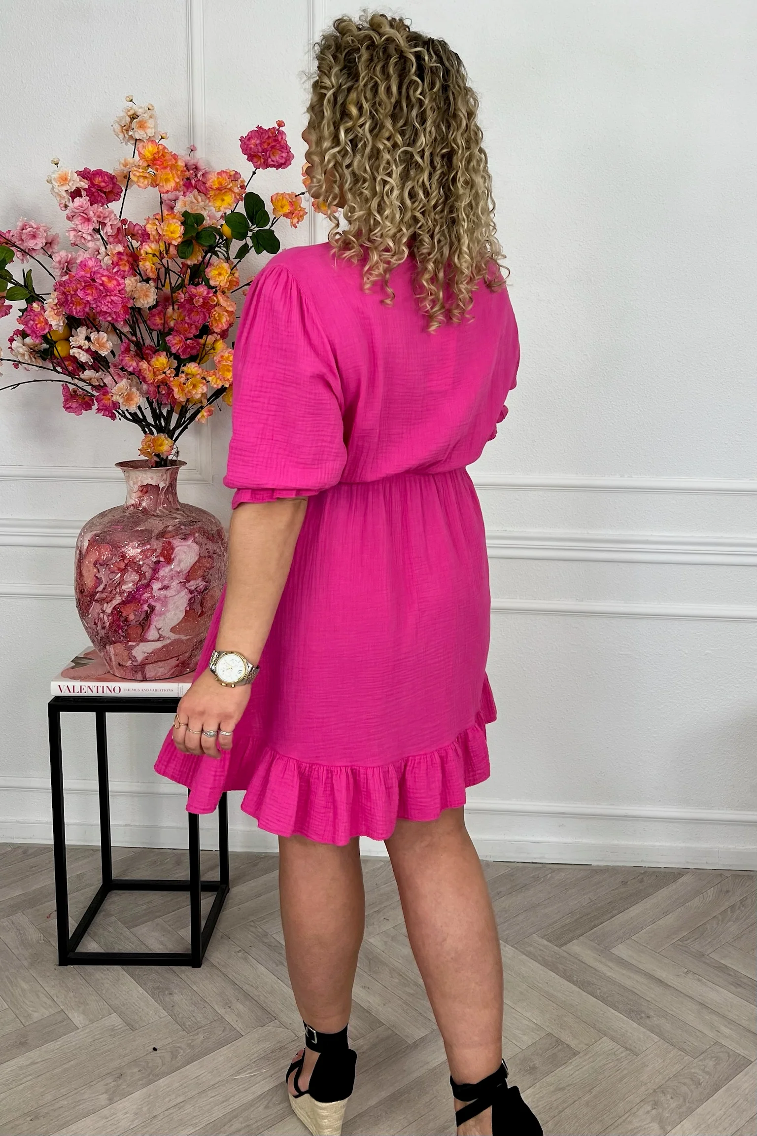 Florence Mousseline Short Dress - Fuchsia - Image 2