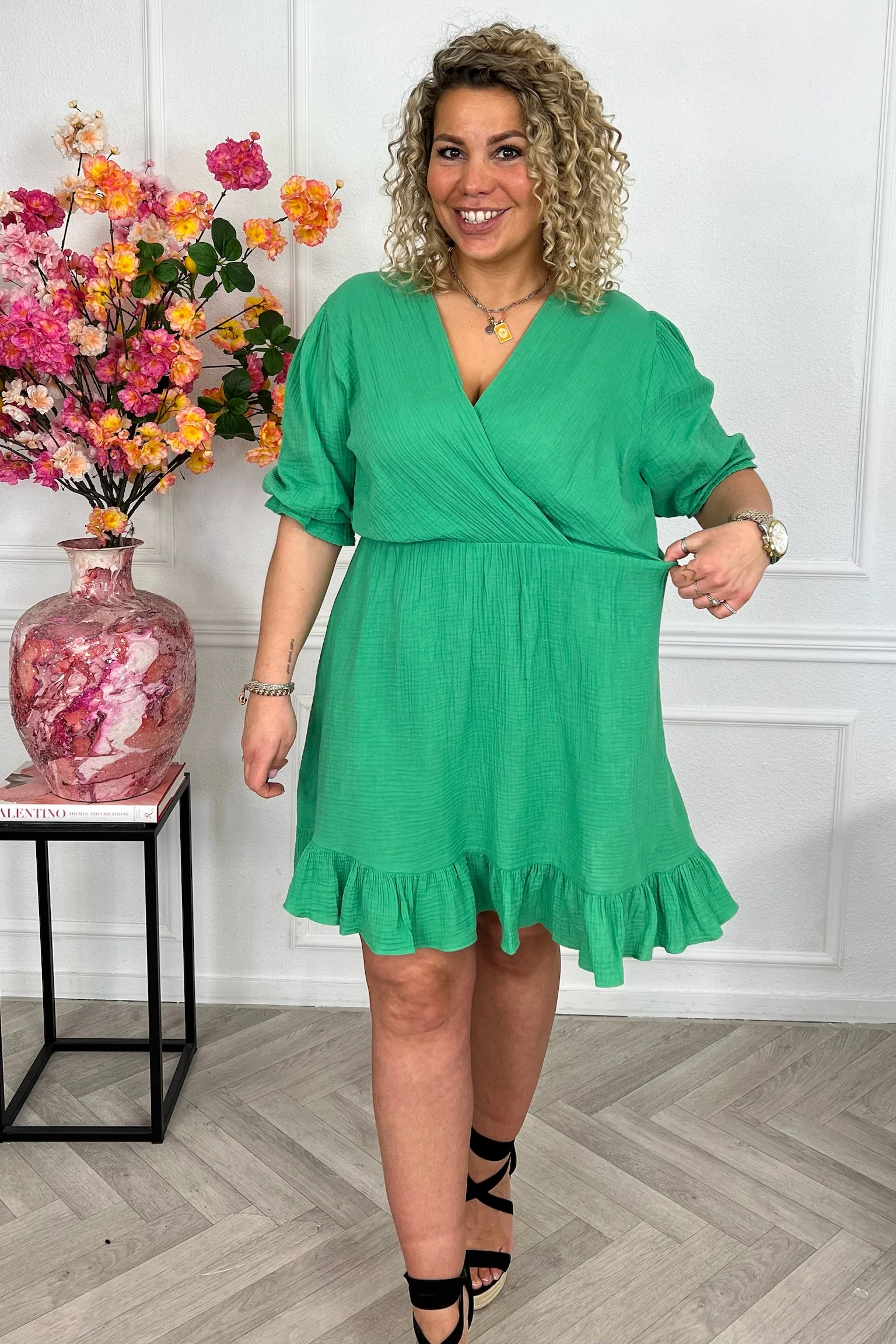 Florence Mousseline Short Dress - Green - Image 4