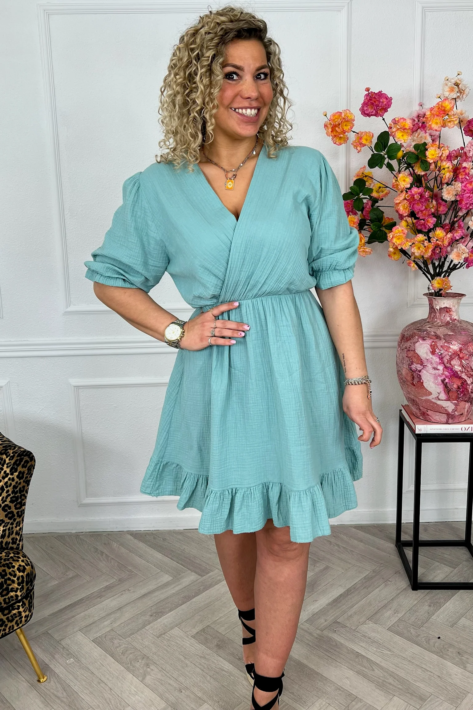 Florence Mousseline Short Dress - Light Green