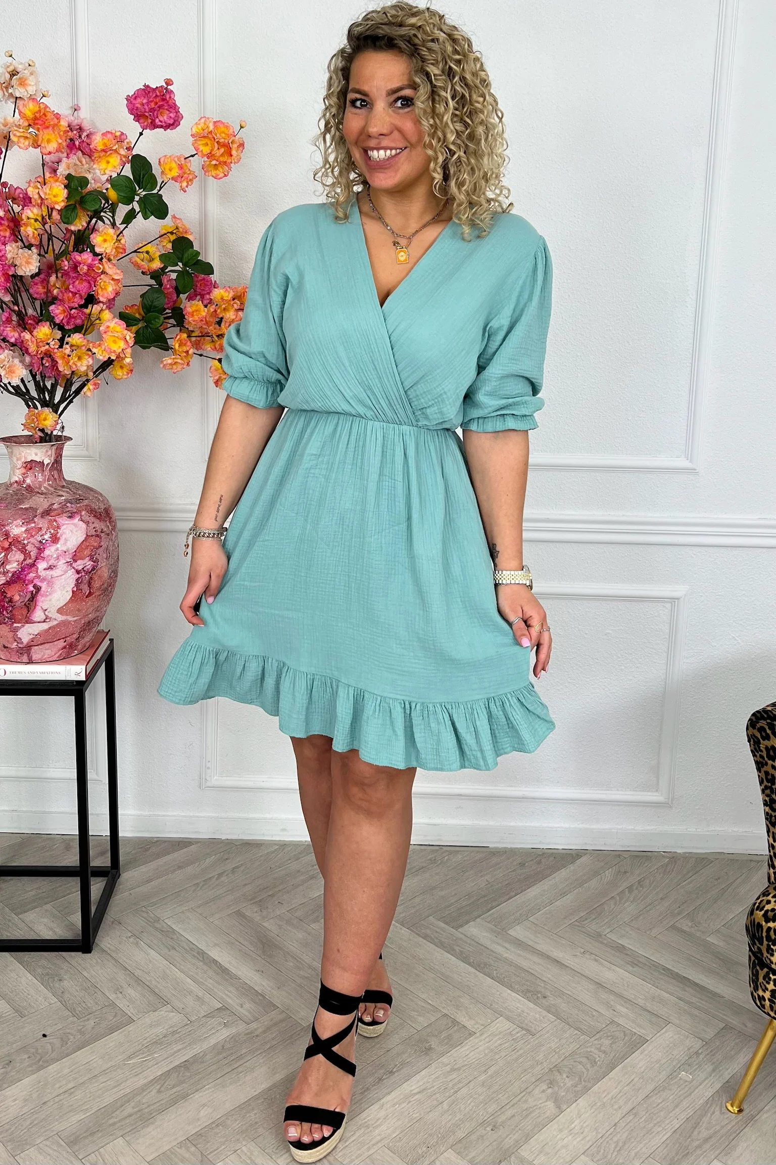 Florence Mousseline Short Dress - Light Green - Image 2