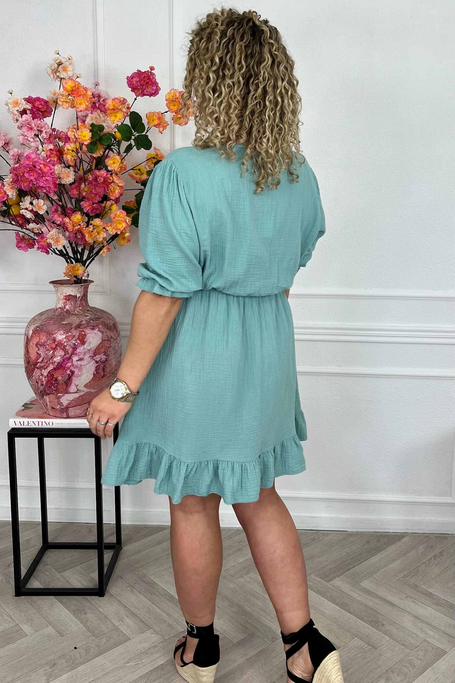 Florence Mousseline Short Dress - Light Green - Image 5