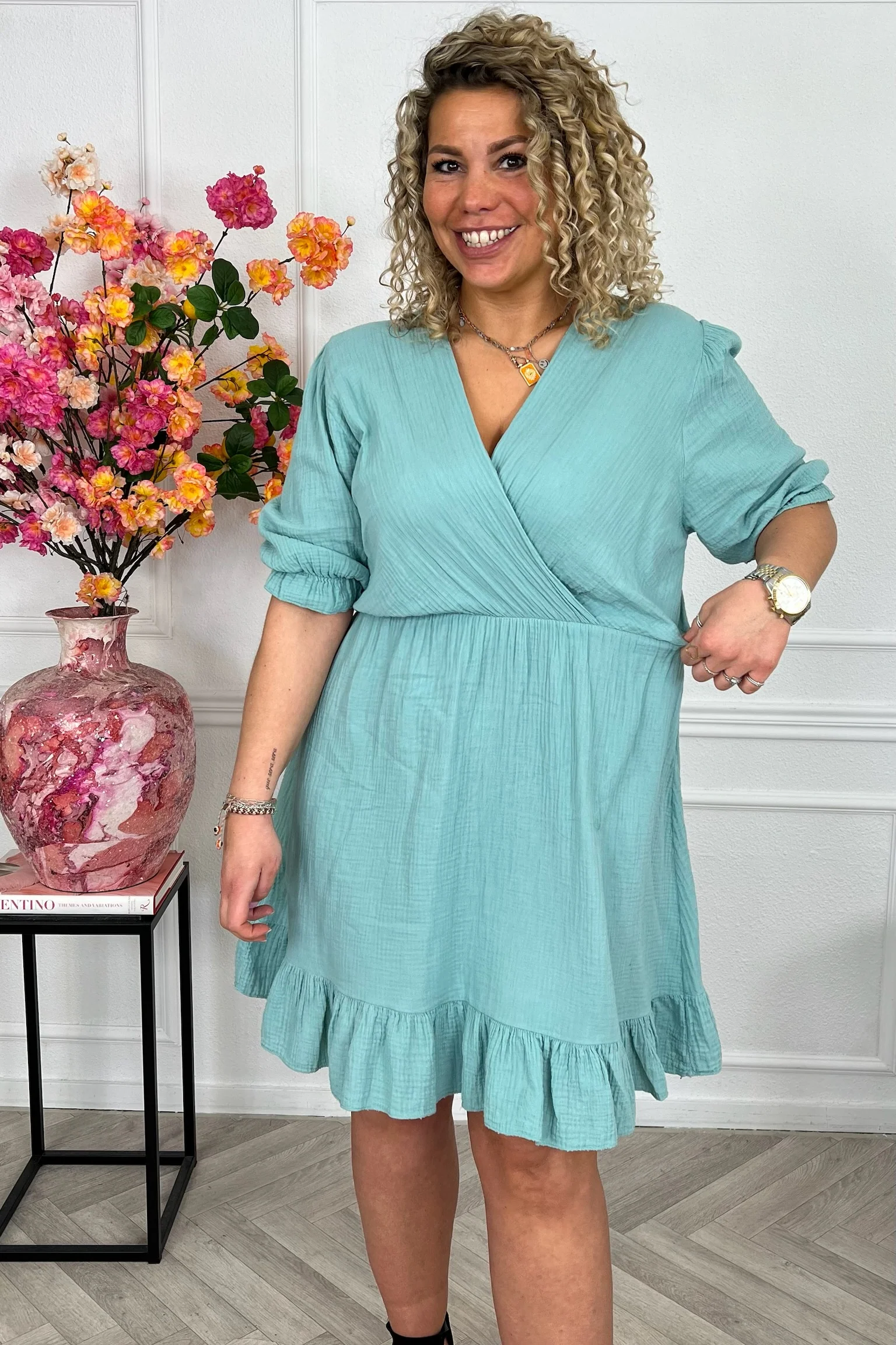 Florence Mousseline Short Dress - Light Green - Image 6