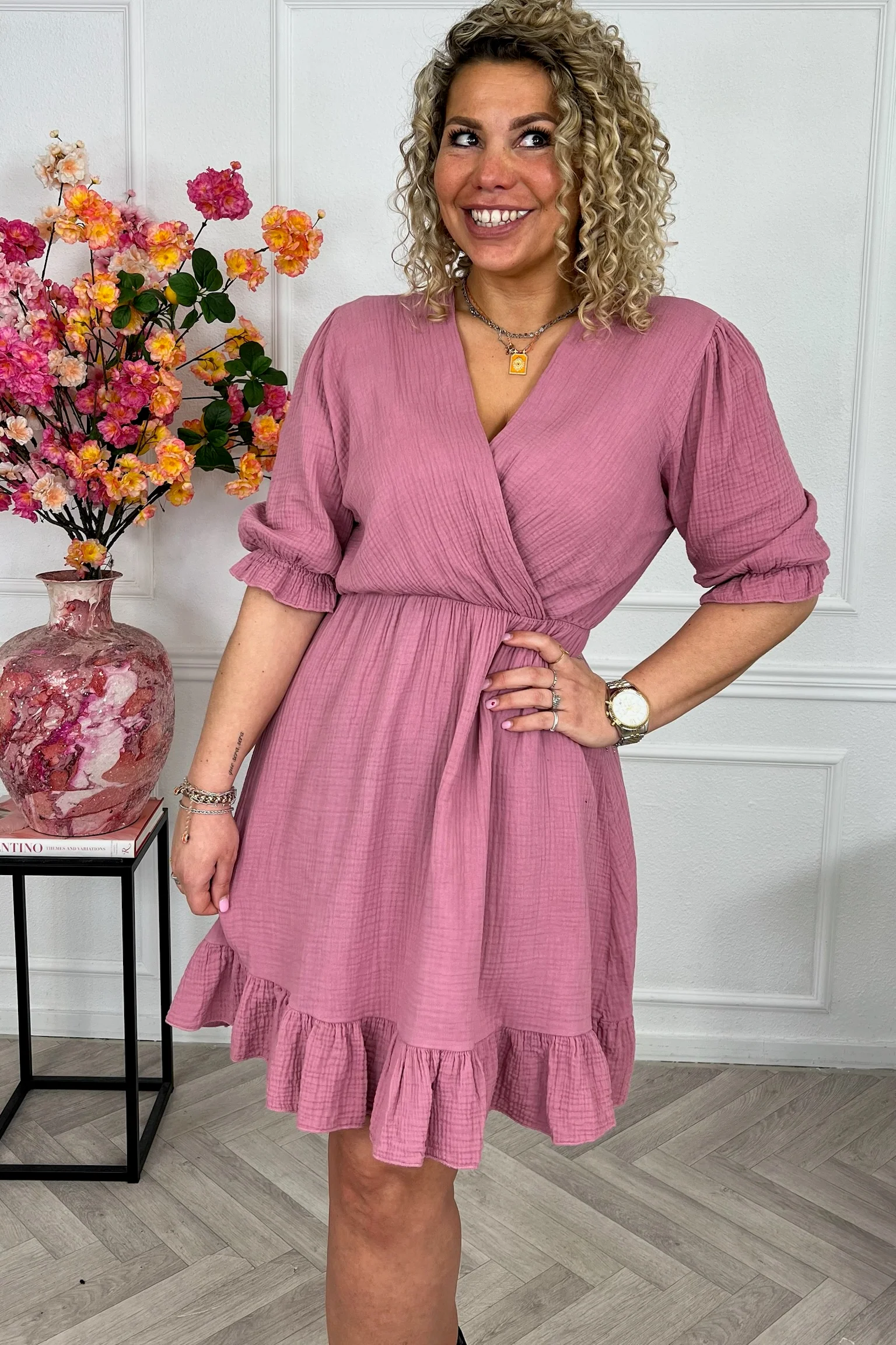 Florence Mousseline Short Dress - Mauve - Image 2