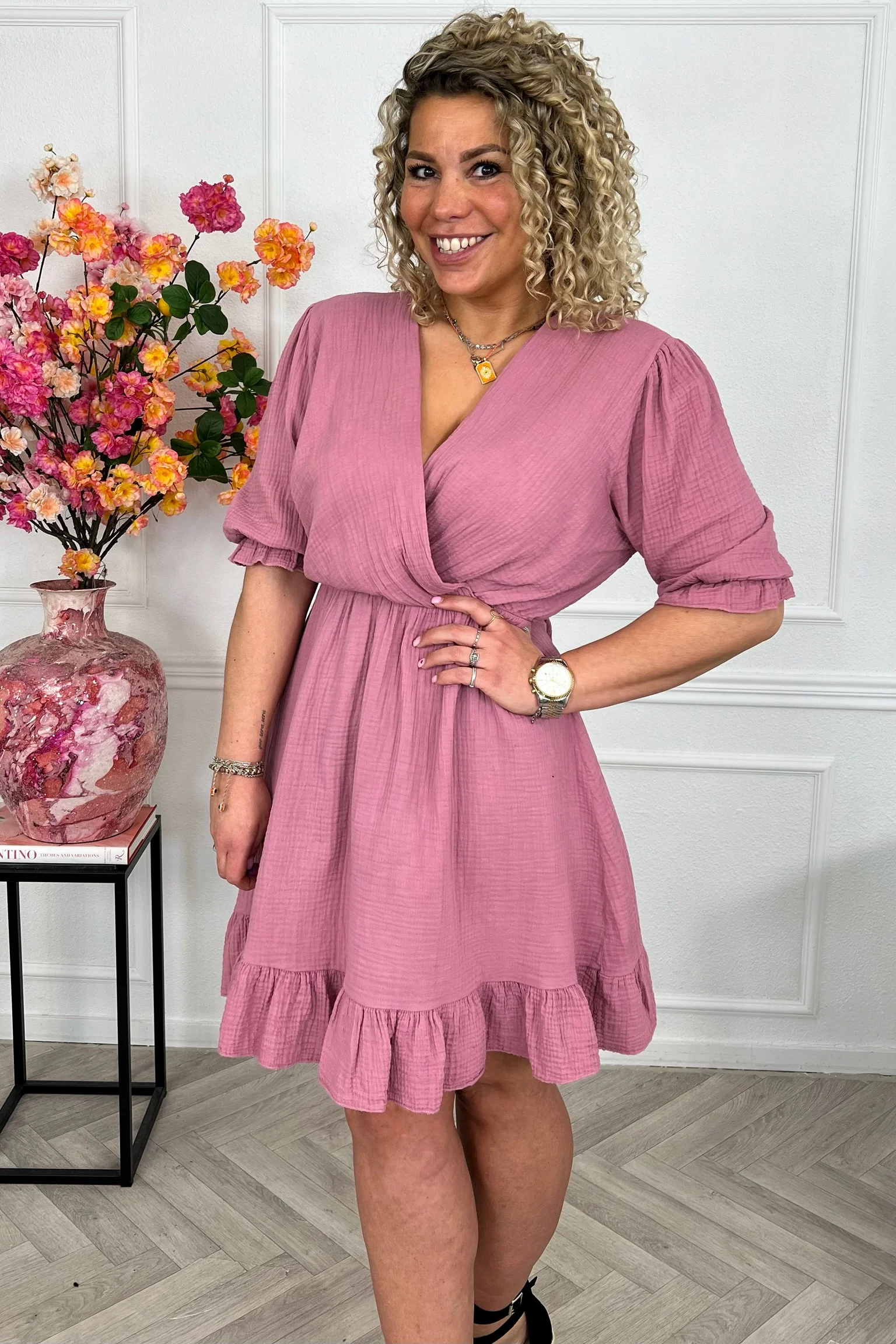 Florence Mousseline Short Dress - Mauve - Image 6