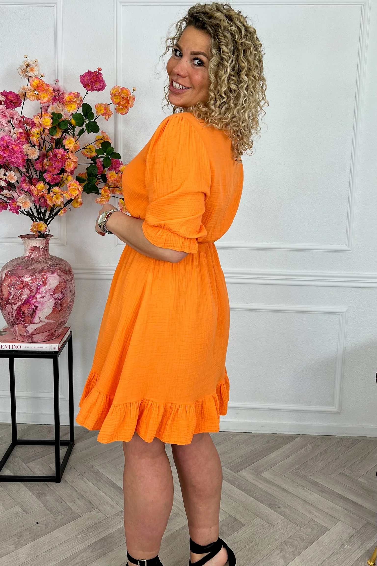 Florence Mousseline Short Dress - Orange - Image 6
