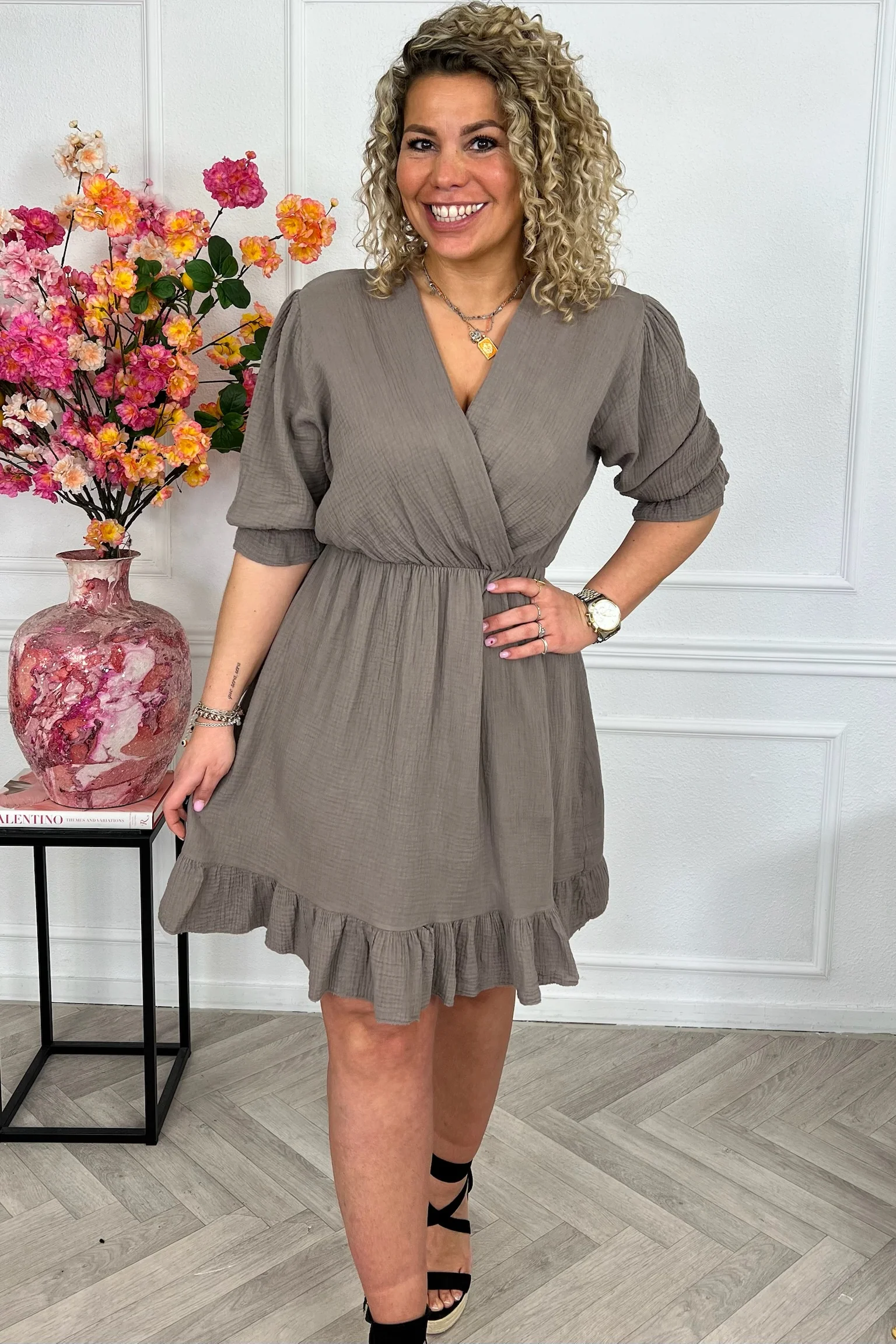 Florence Mousseline Short Dress - Taupe