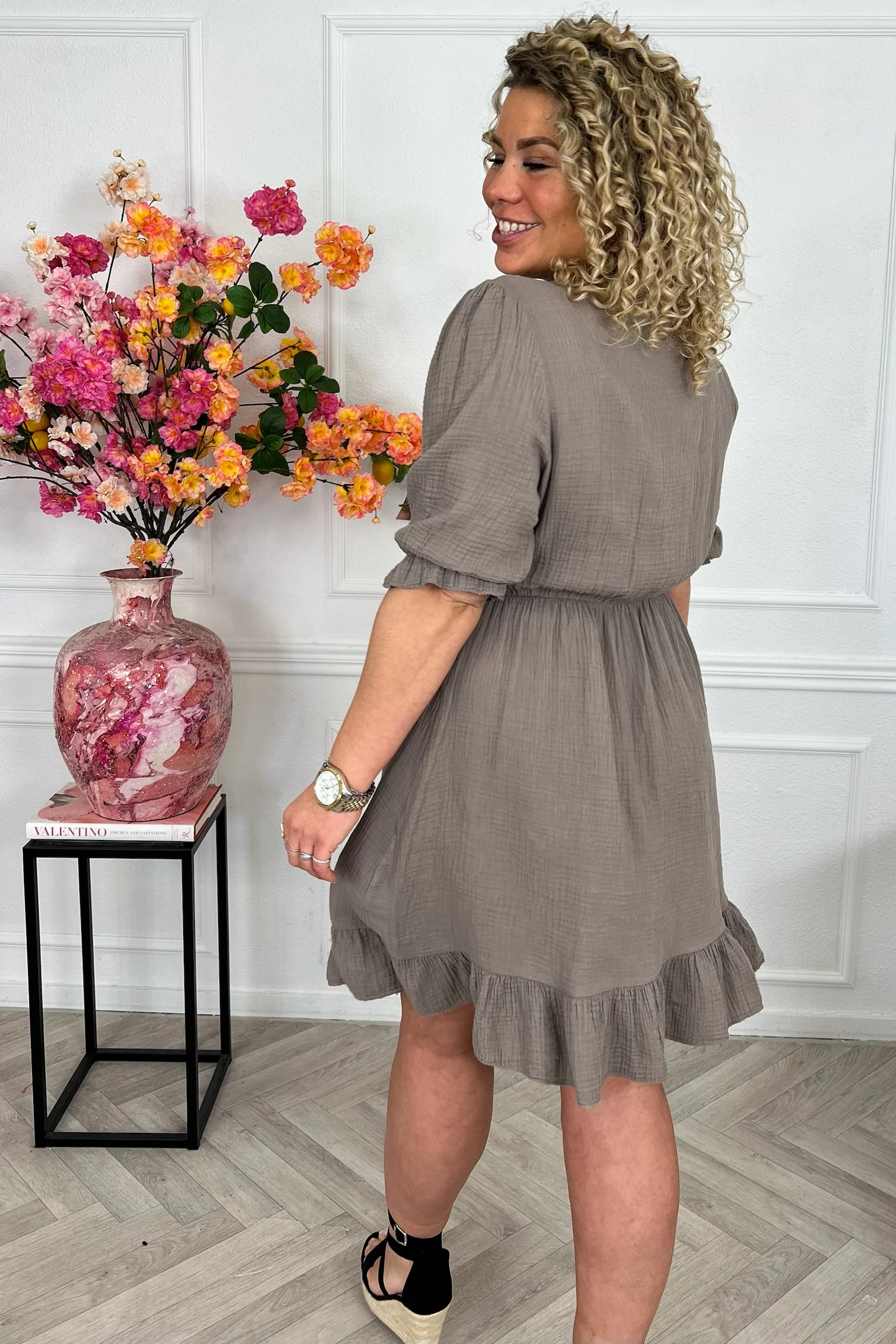 Florence Mousseline Short Dress - Taupe - Image 3