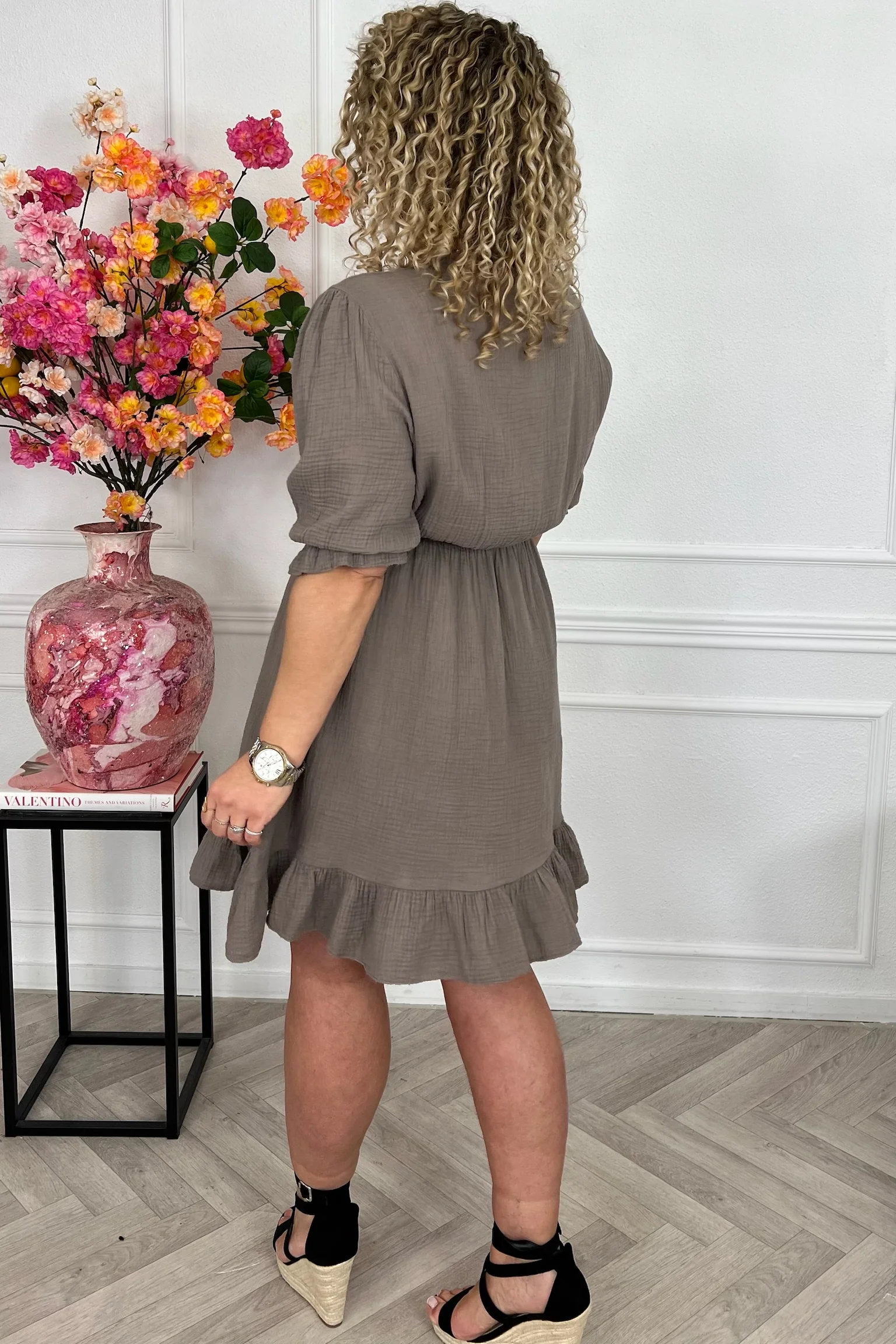 Florence Mousseline Short Dress - Taupe - Image 5