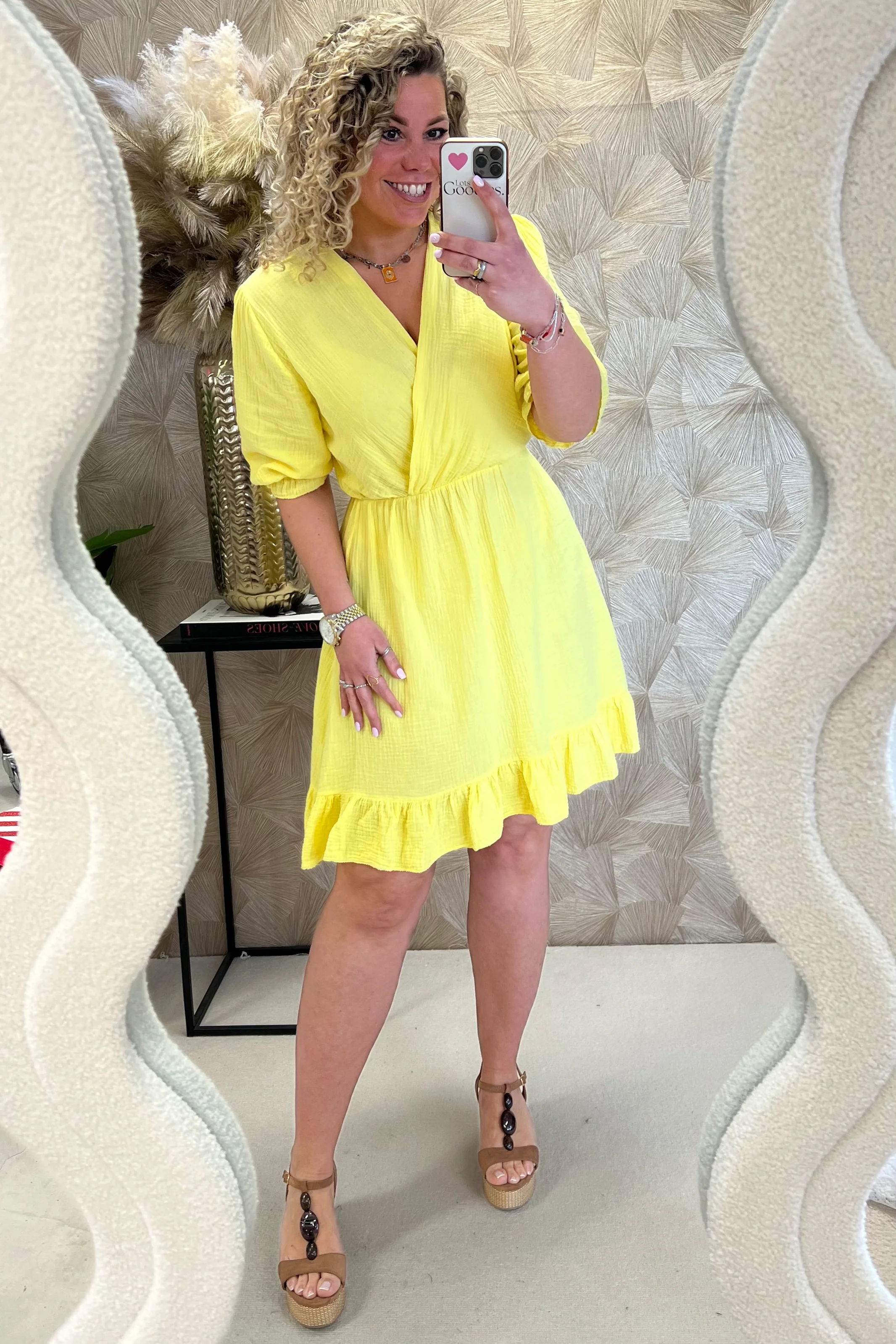 Florence Mousseline Short Dress - Yellow