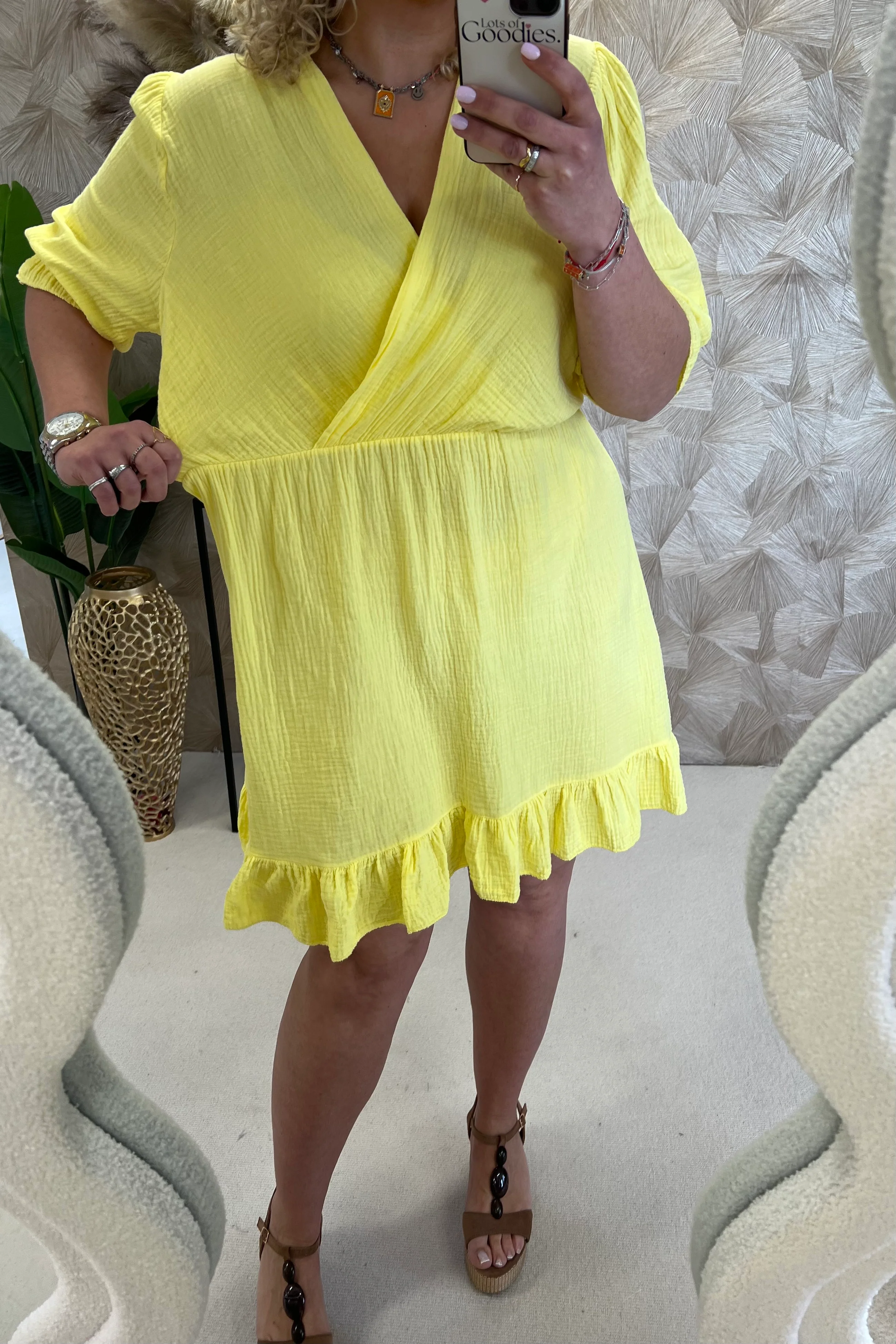 Florence Mousseline Short Dress - Yellow - Image 3
