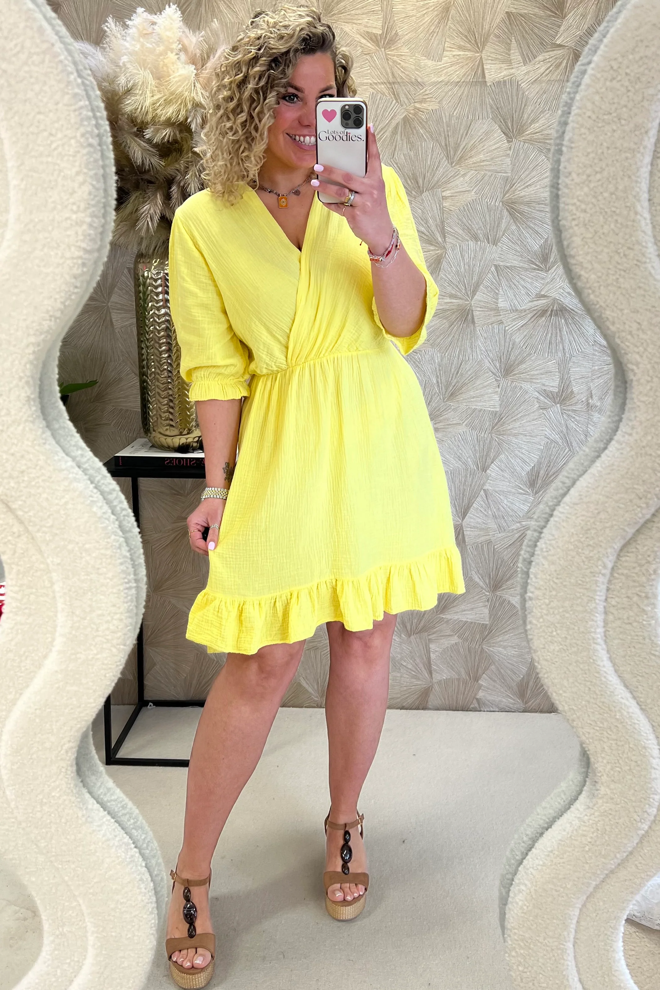 Florence Mousseline Short Dress - Yellow - Image 4