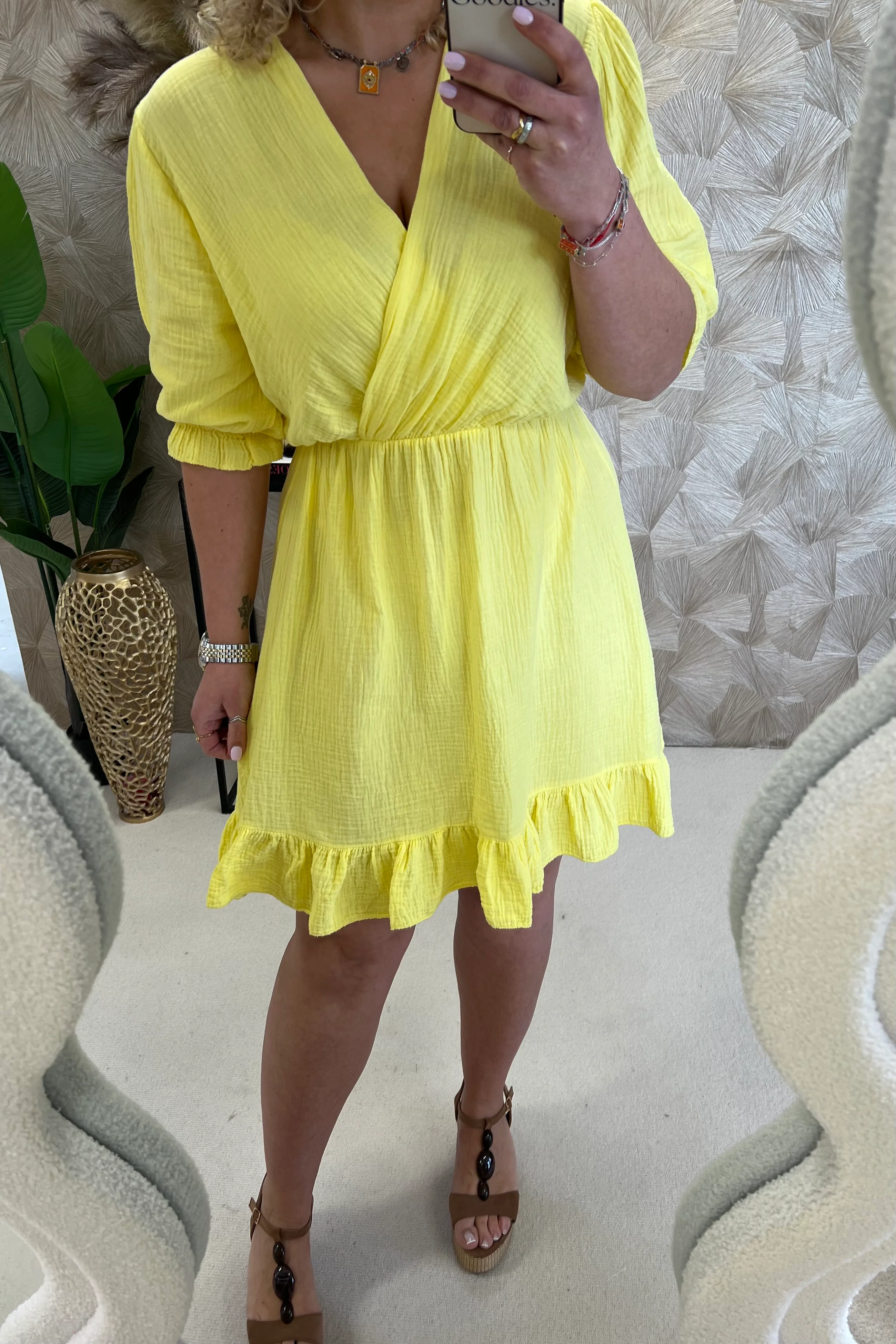 Florence Mousseline Short Dress - Yellow - Image 5