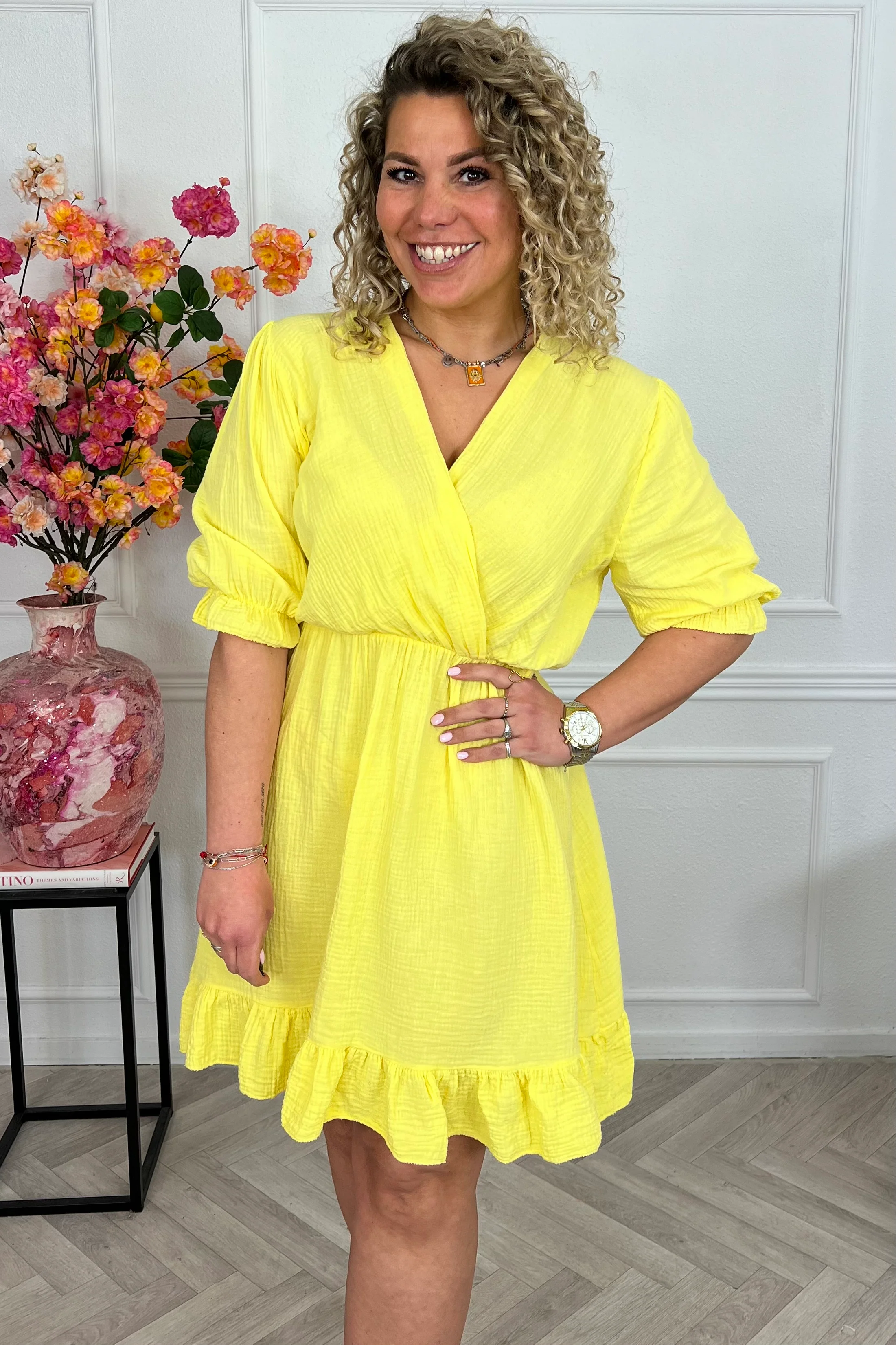 Florence Mousseline Short Dress - Yellow - Image 8