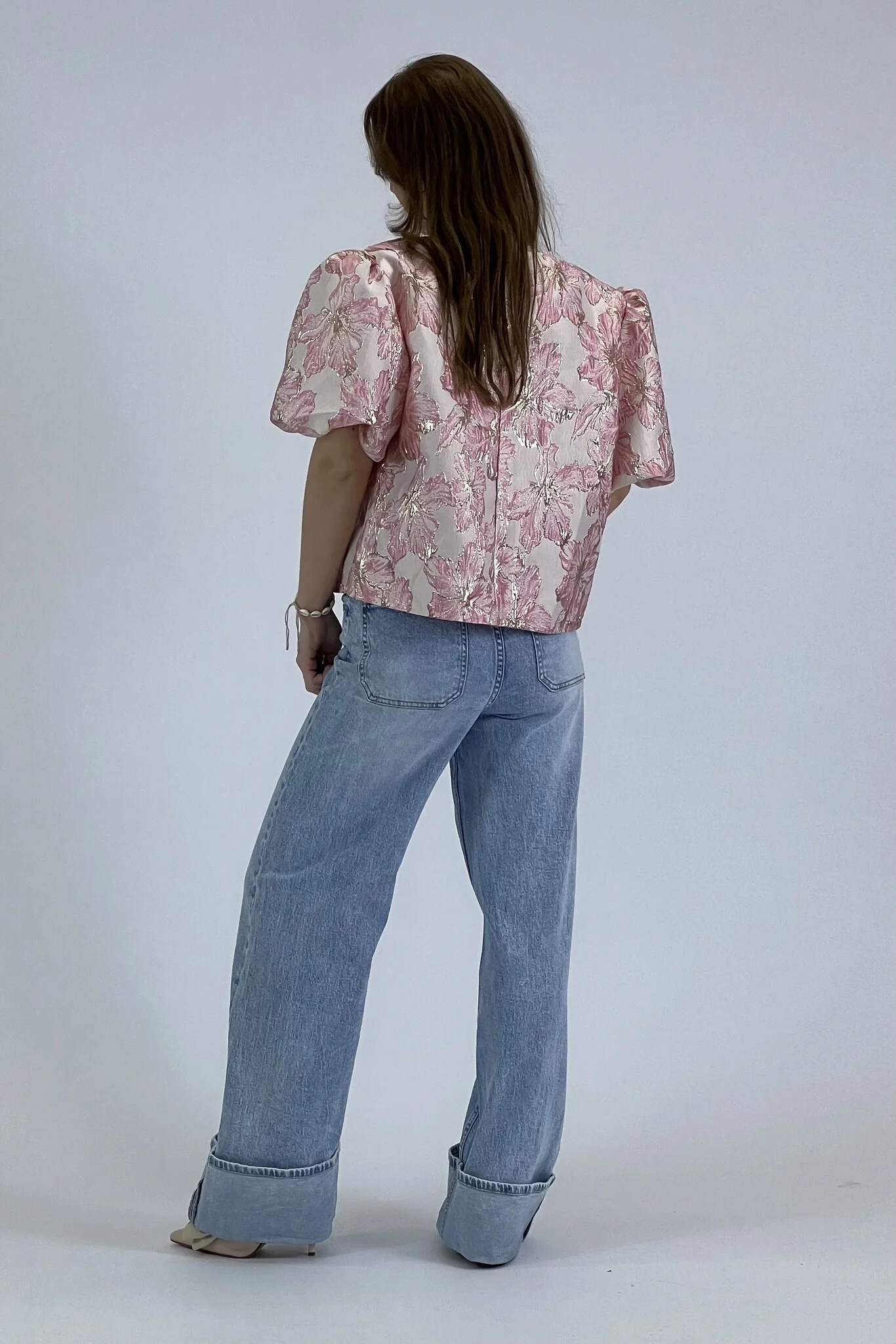 Flower Balloon Sleeve Blouse - Pink - Image 6