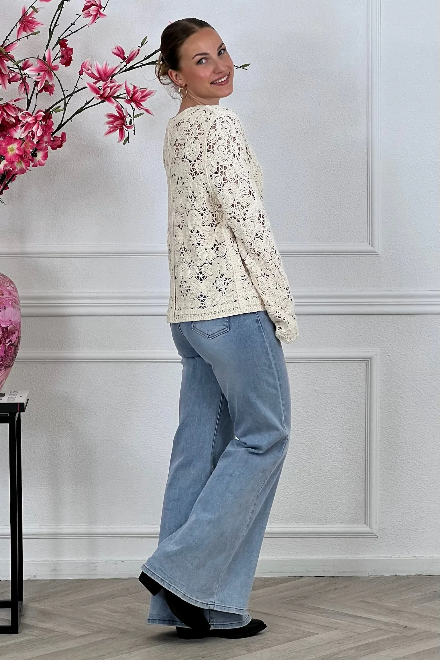Flower Crochet Cardigan - Creme - Image 2
