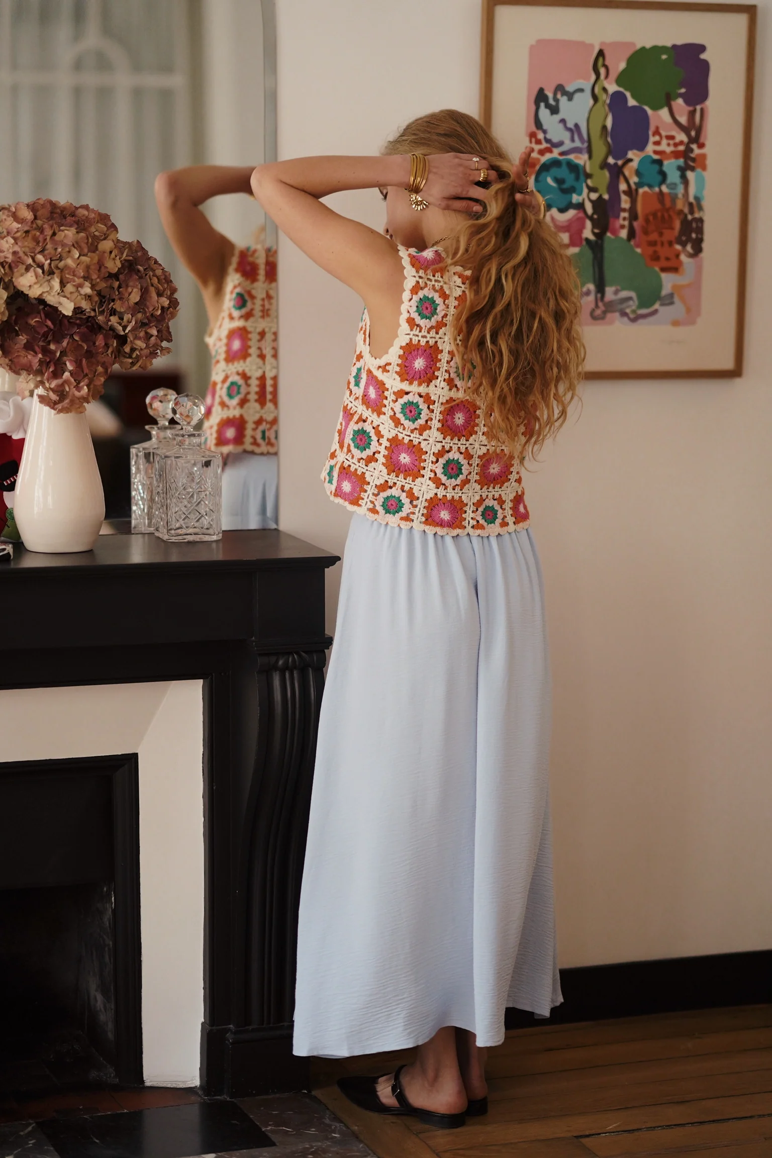 Flower Crochet Top - Orange/White/Blue - Image 2