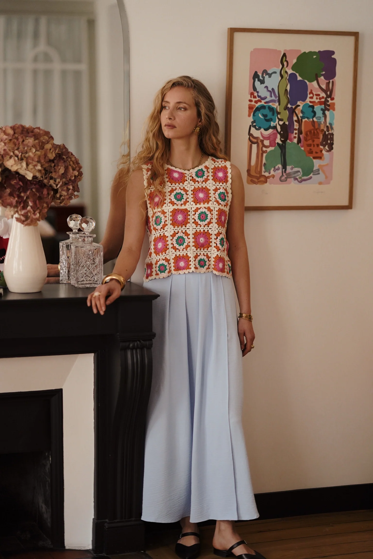 Flower Crochet Top - Orange/White/Blue - Image 3