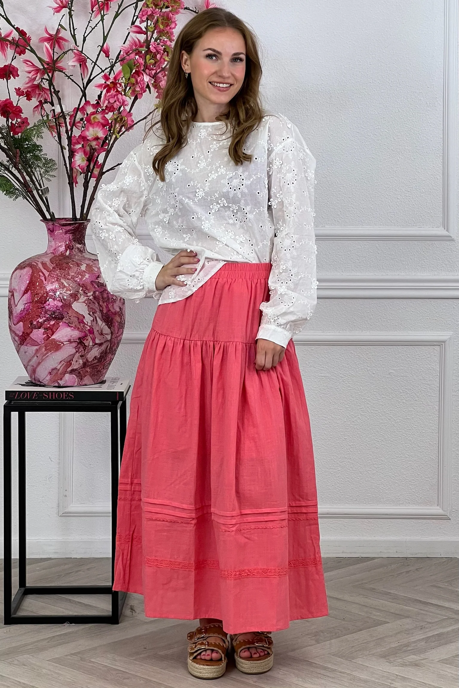 Flower Embroidered Blouse - White - Image 2