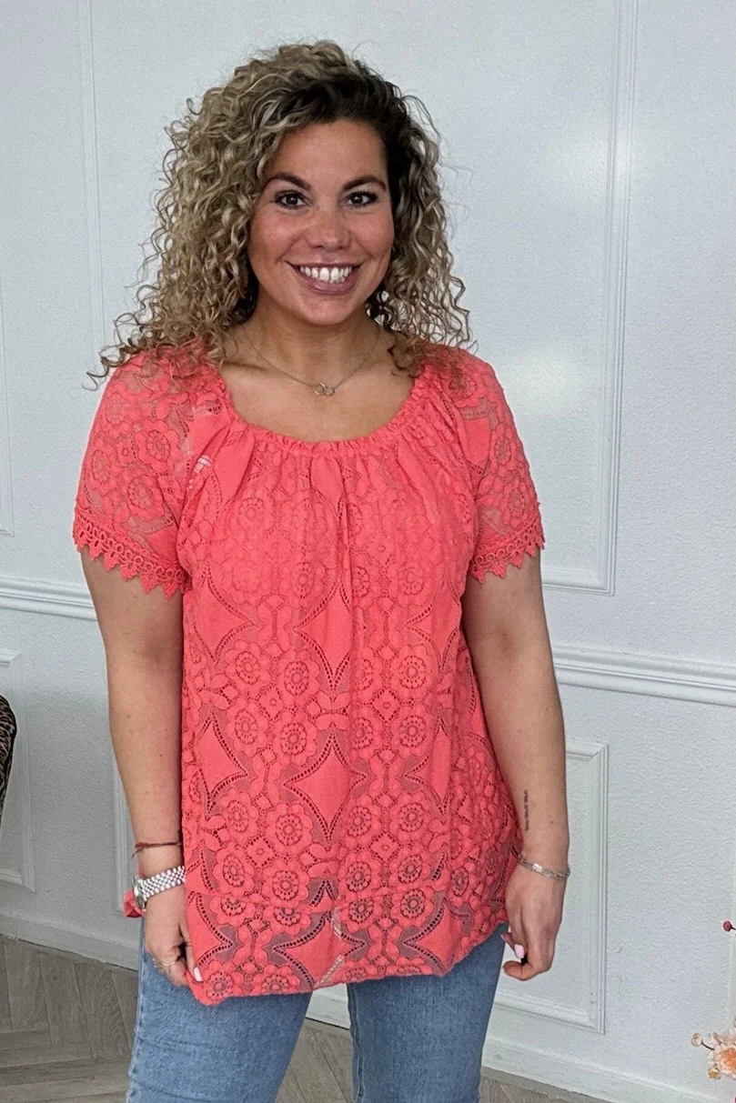 Flower Lace Top - Coral - Image 3