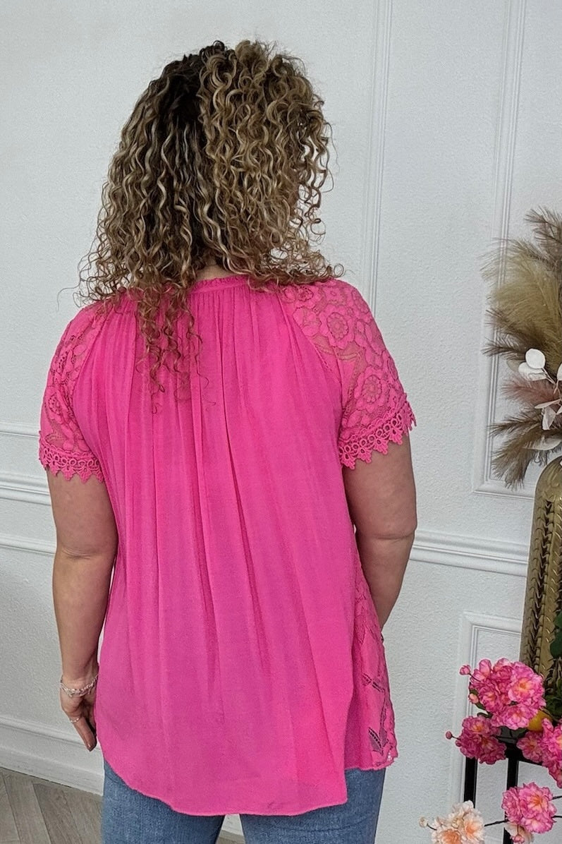 Flower Lace Top - Fuchsia - Image 3