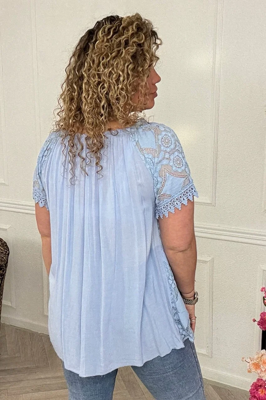 Flower Lace Top - Light Blue - Image 2
