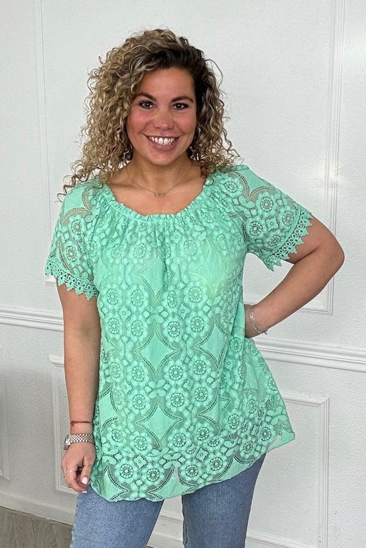 Flower Lace Top - Mint