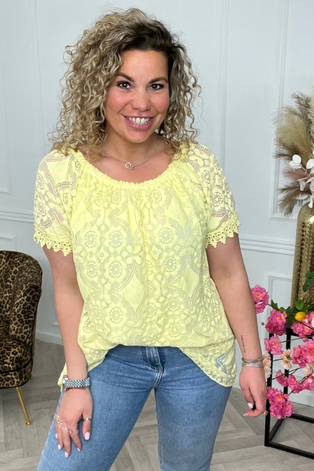 Flower Lace Top - Yellow - Image 3