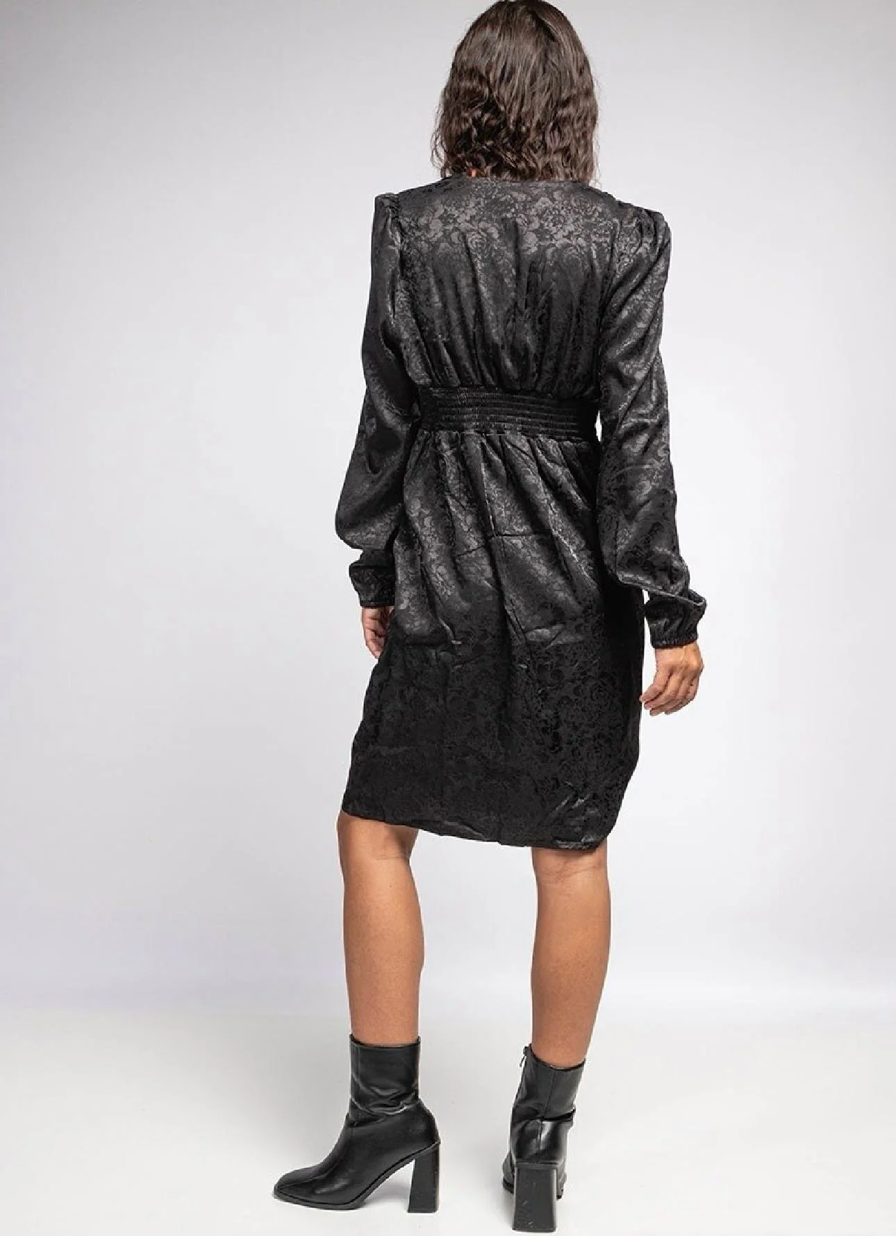 Flower Silk V Dress - Black - Image 2