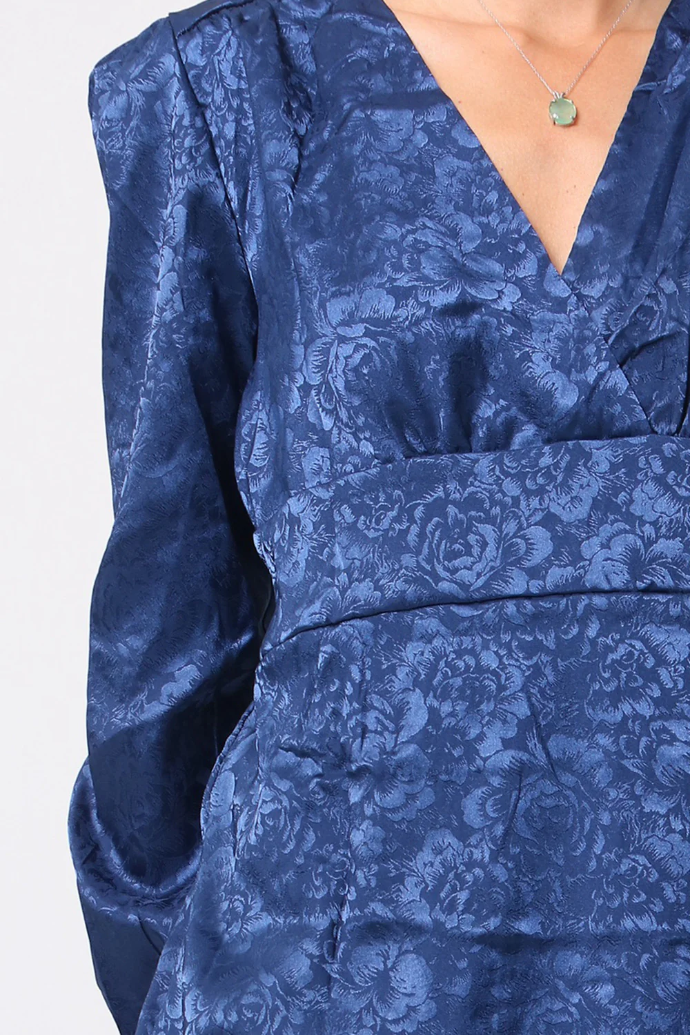 Flower Silk V Dress - Navy - Image 3