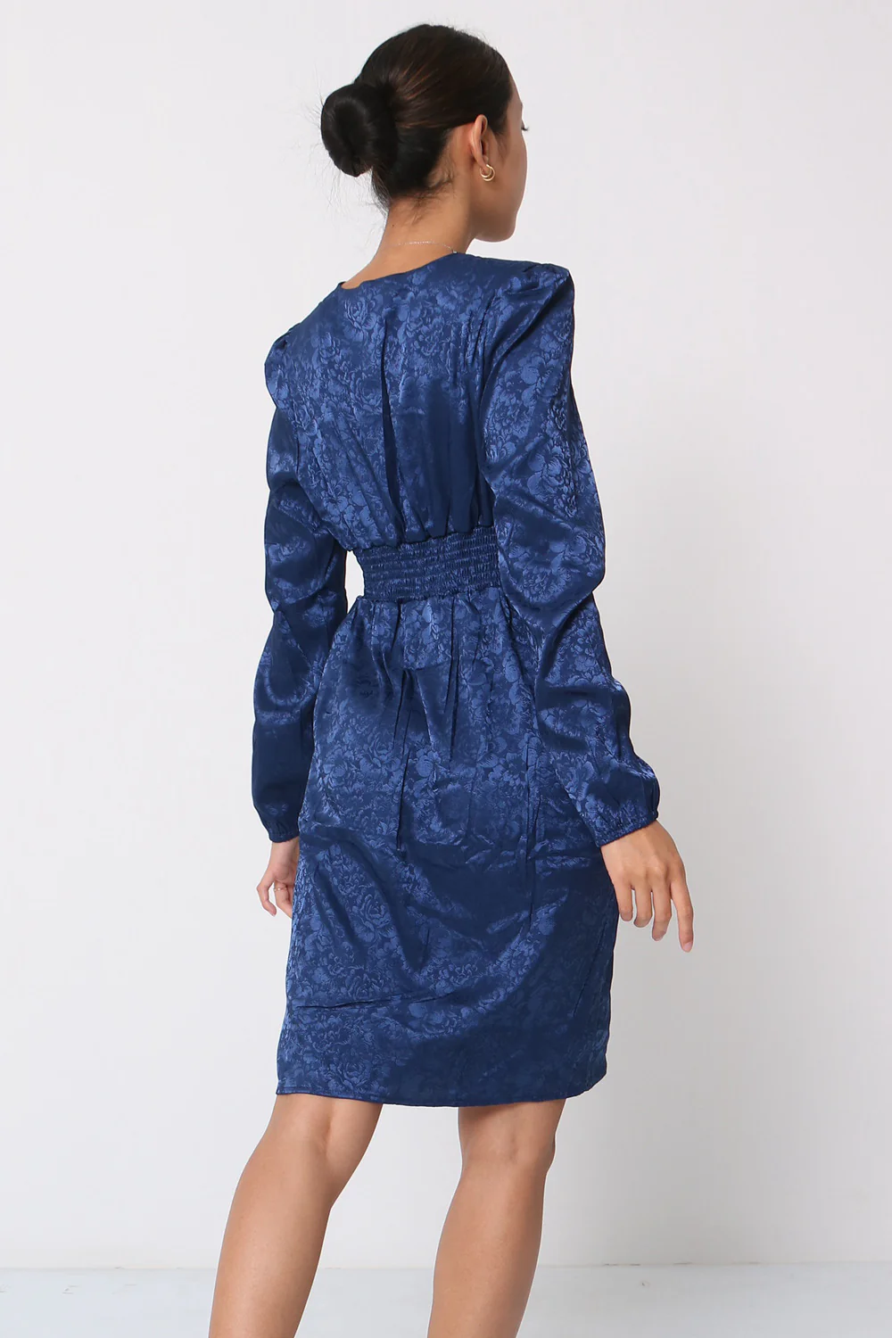 Flower Silk V Dress - Navy - Image 4