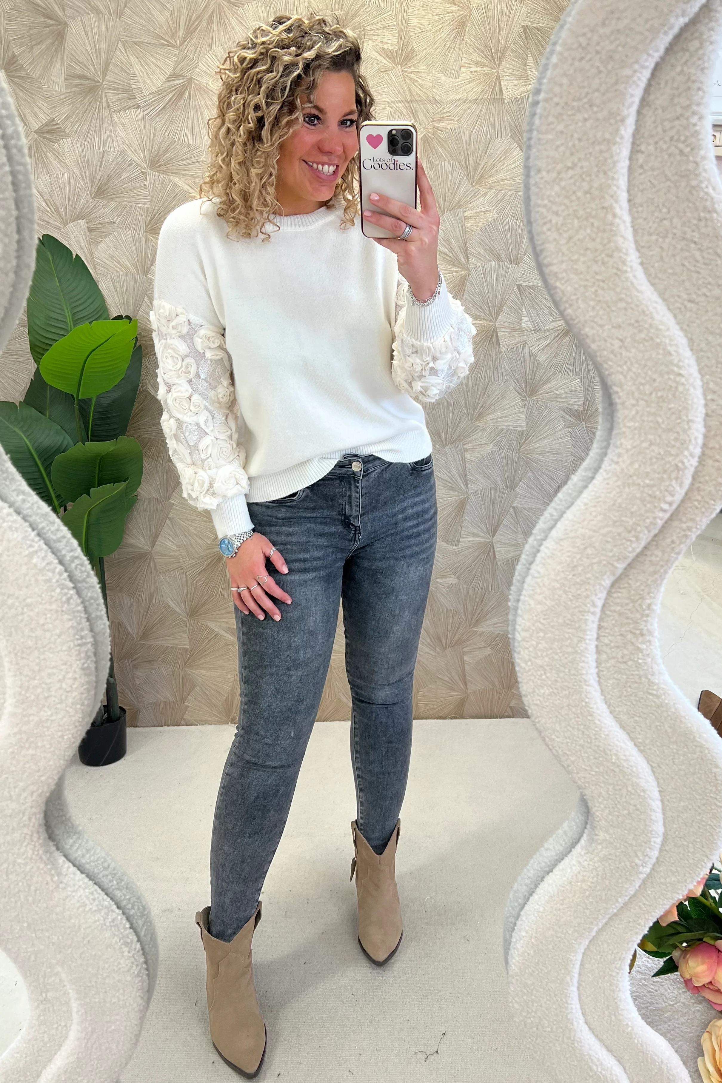 Flower Sleeve Sweater - Ecru
