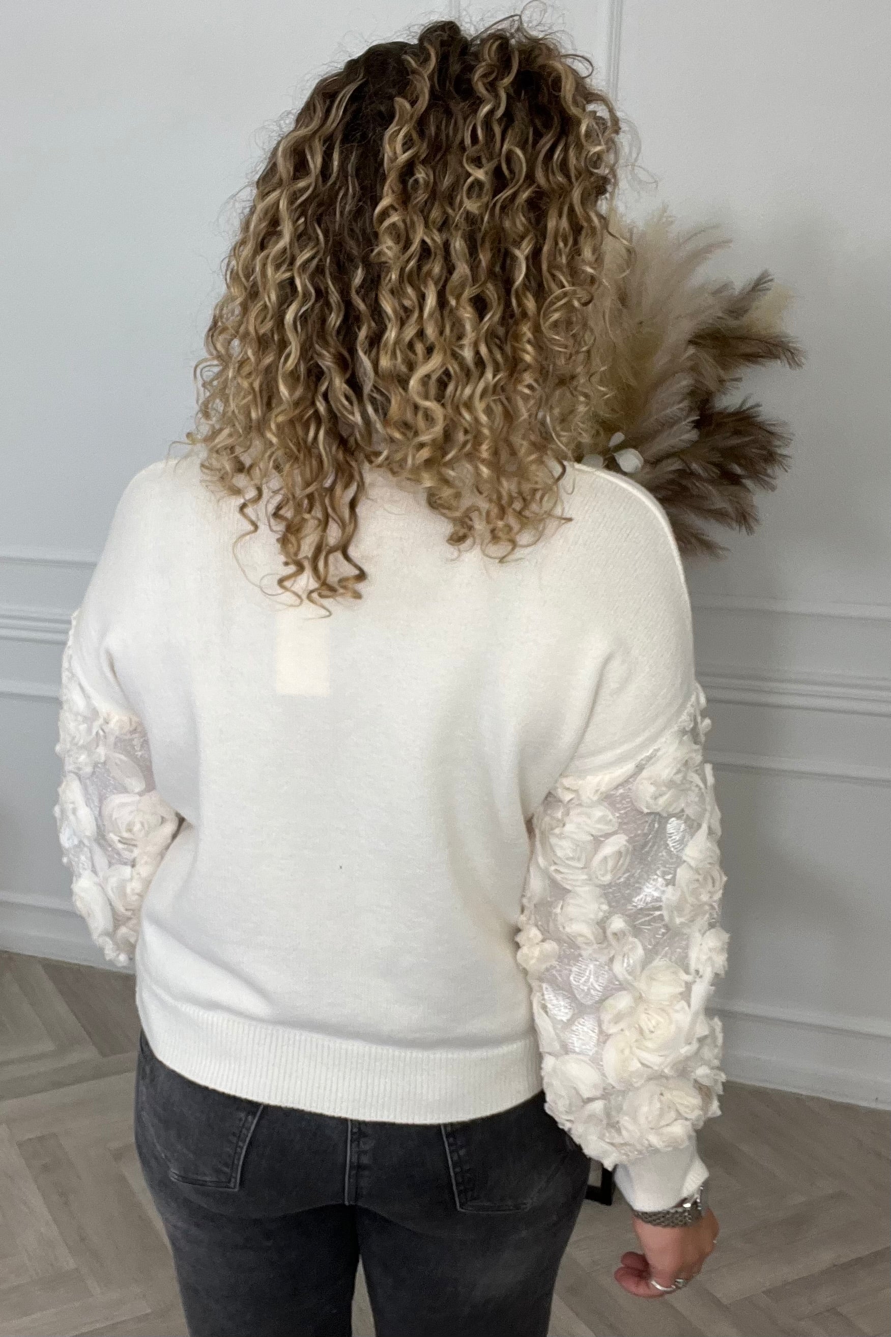 Flower Sleeve Sweater - Ecru - Image 4