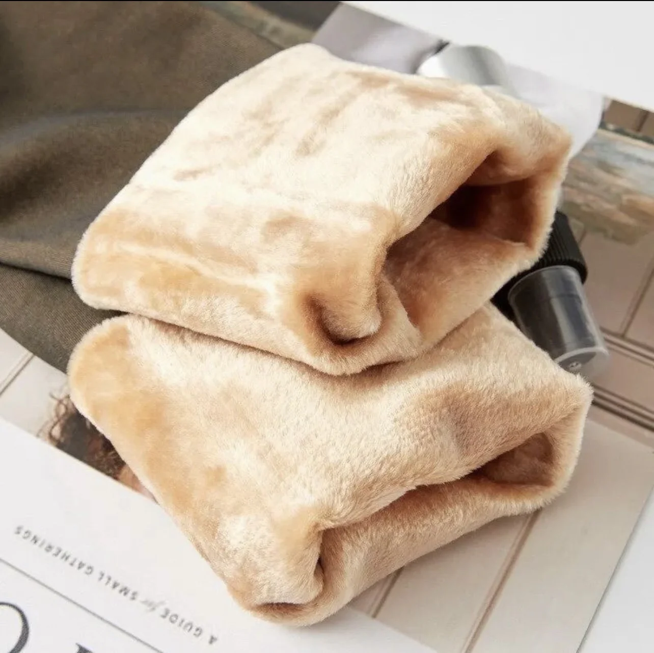 Footless Fake Translucent Fleece Panty - Black - Image 5