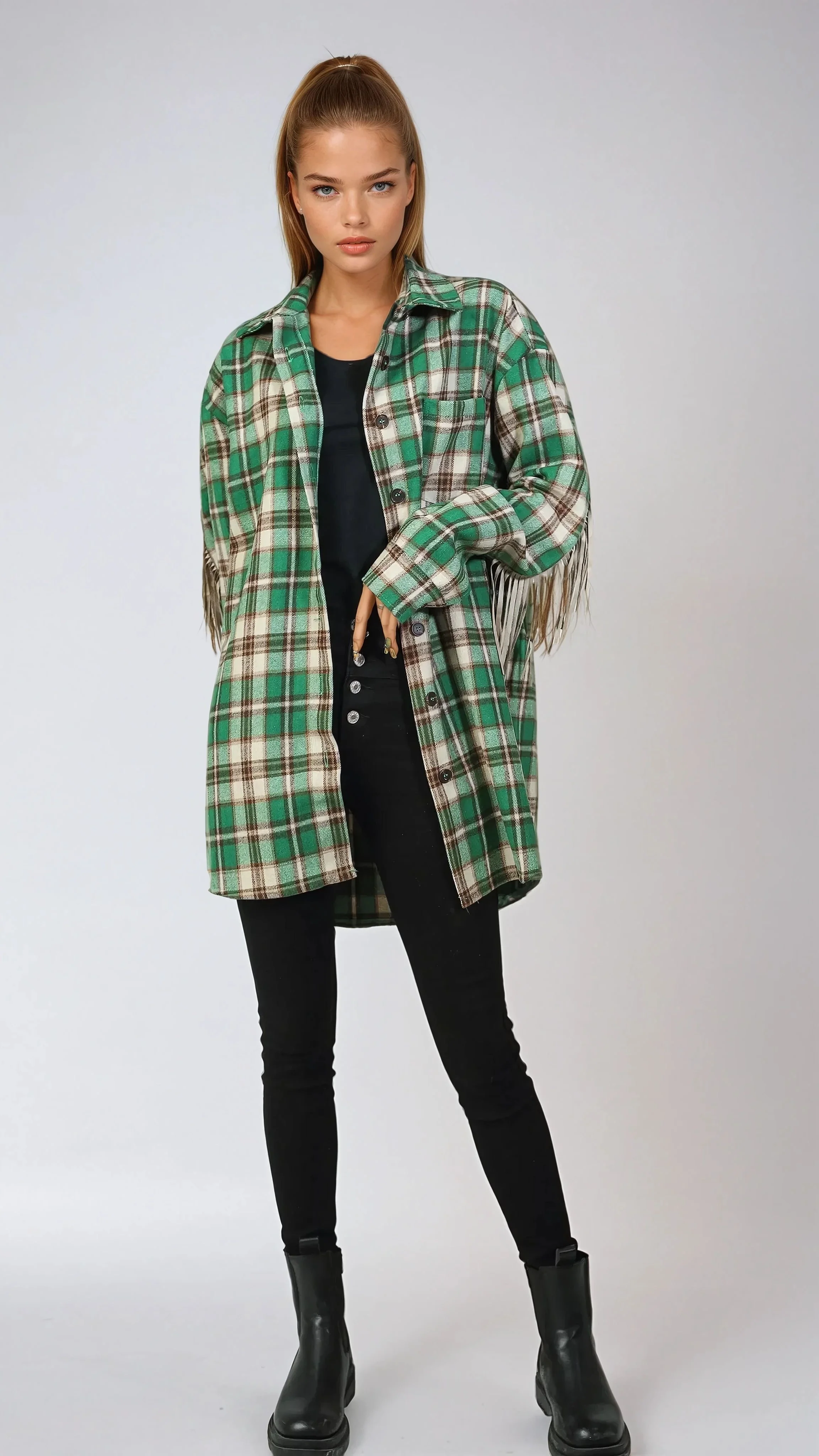 Fringe Back Blouse - Green