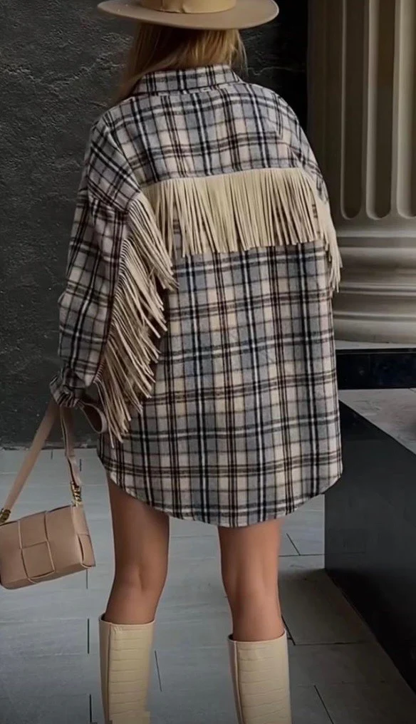 Fringe Back Blouse - Taupe - Image 2