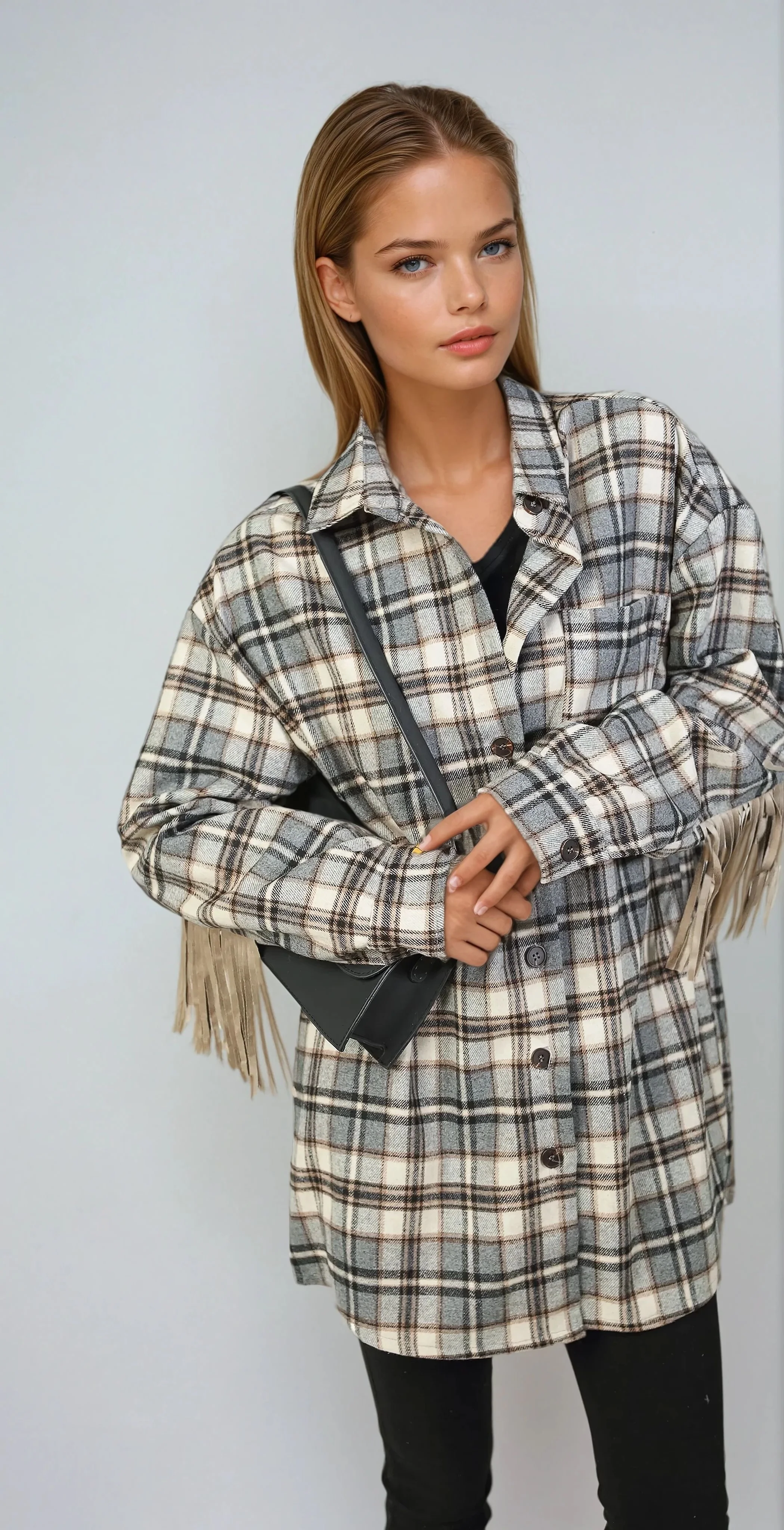 Fringe Back Blouse - Taupe - Image 3