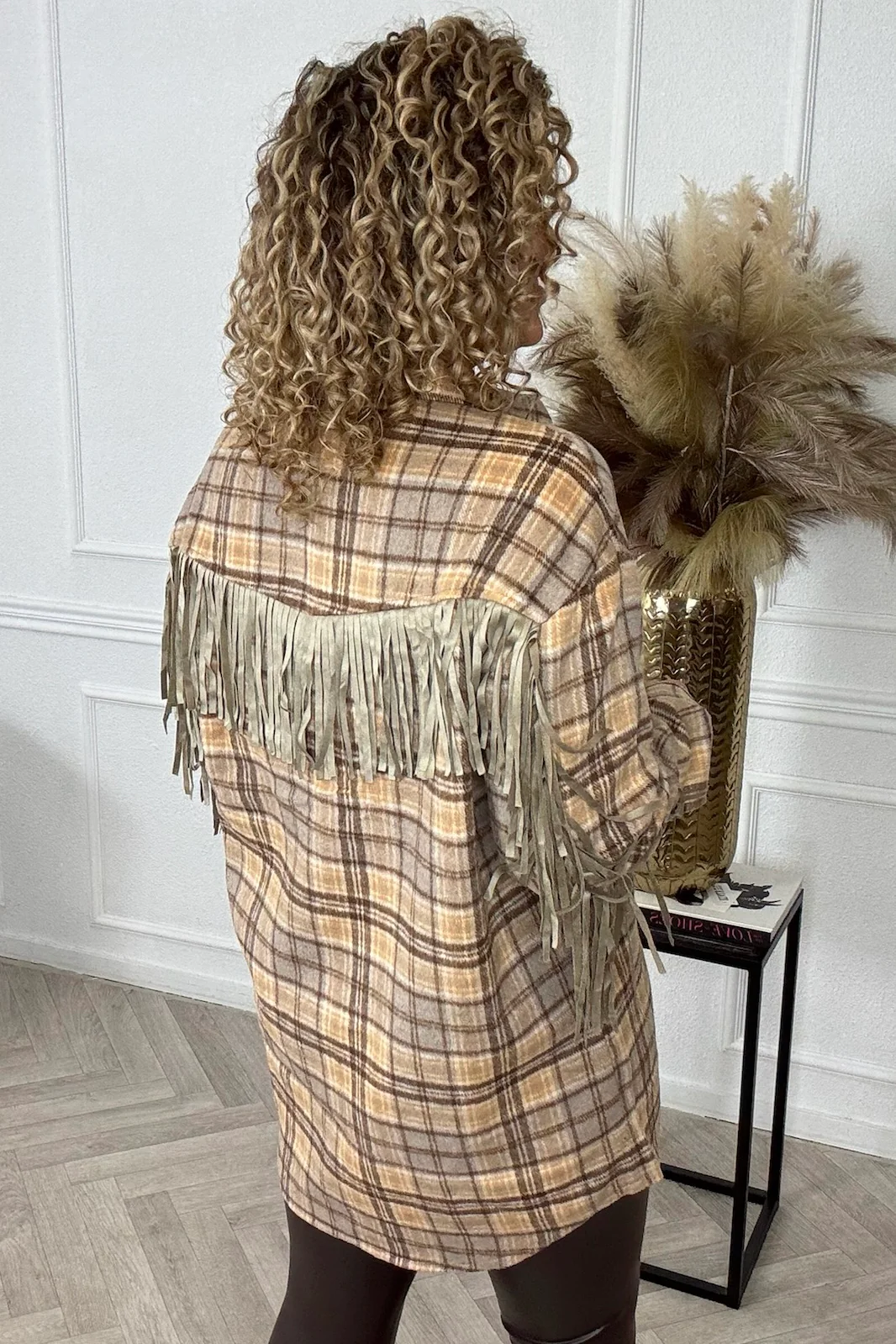 Fringe Plaid Blouse - Beige - Image 5