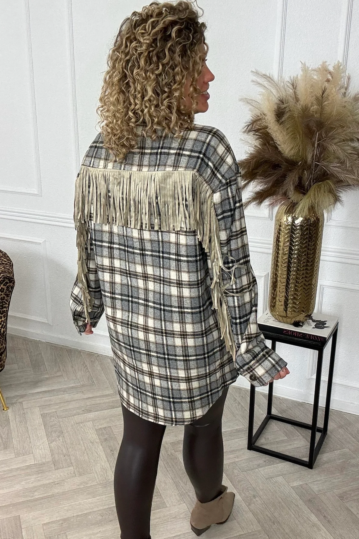 Fringe Plaid Blouse - Black - Image 3
