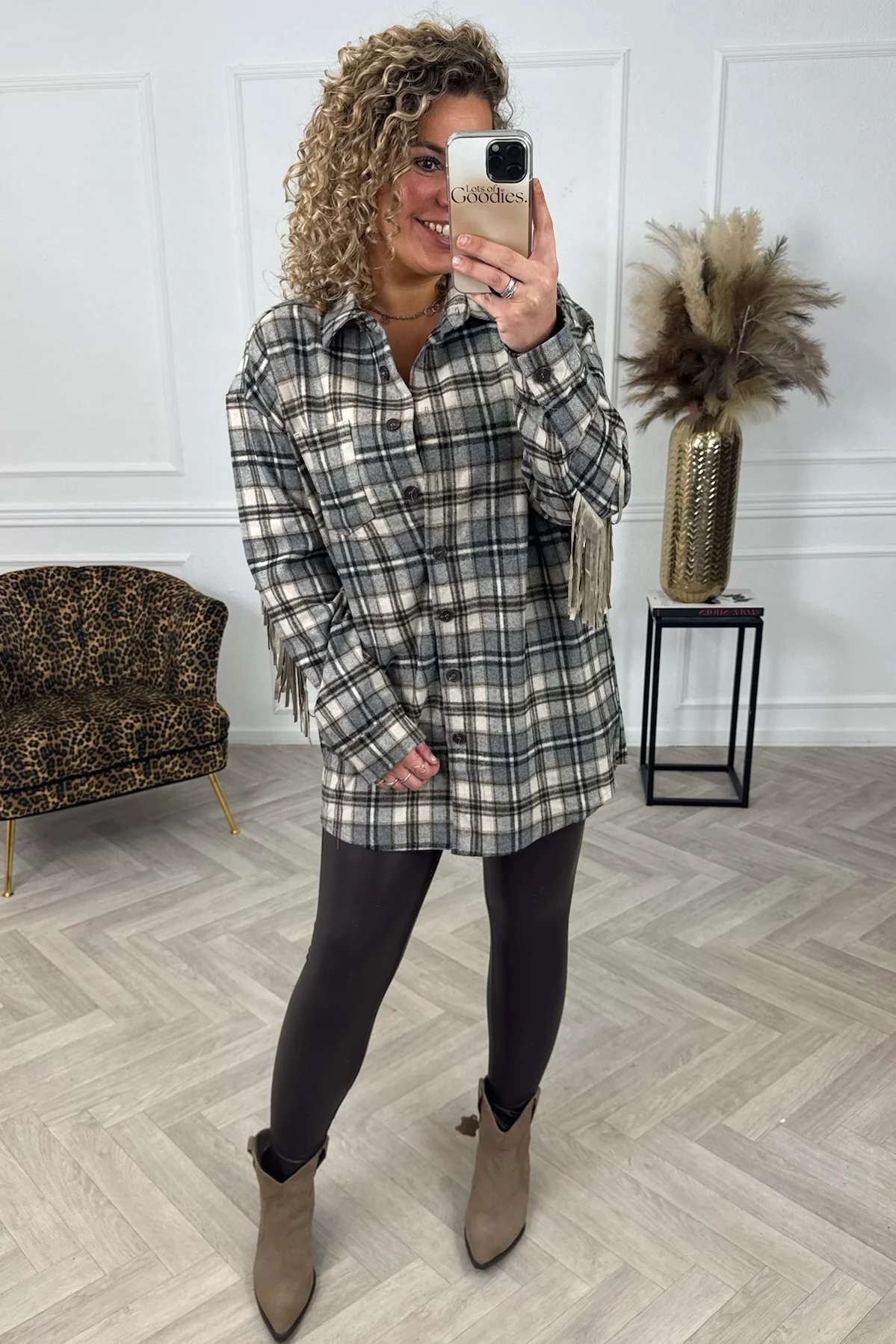 Fringe Plaid Blouse - Black - Image 4