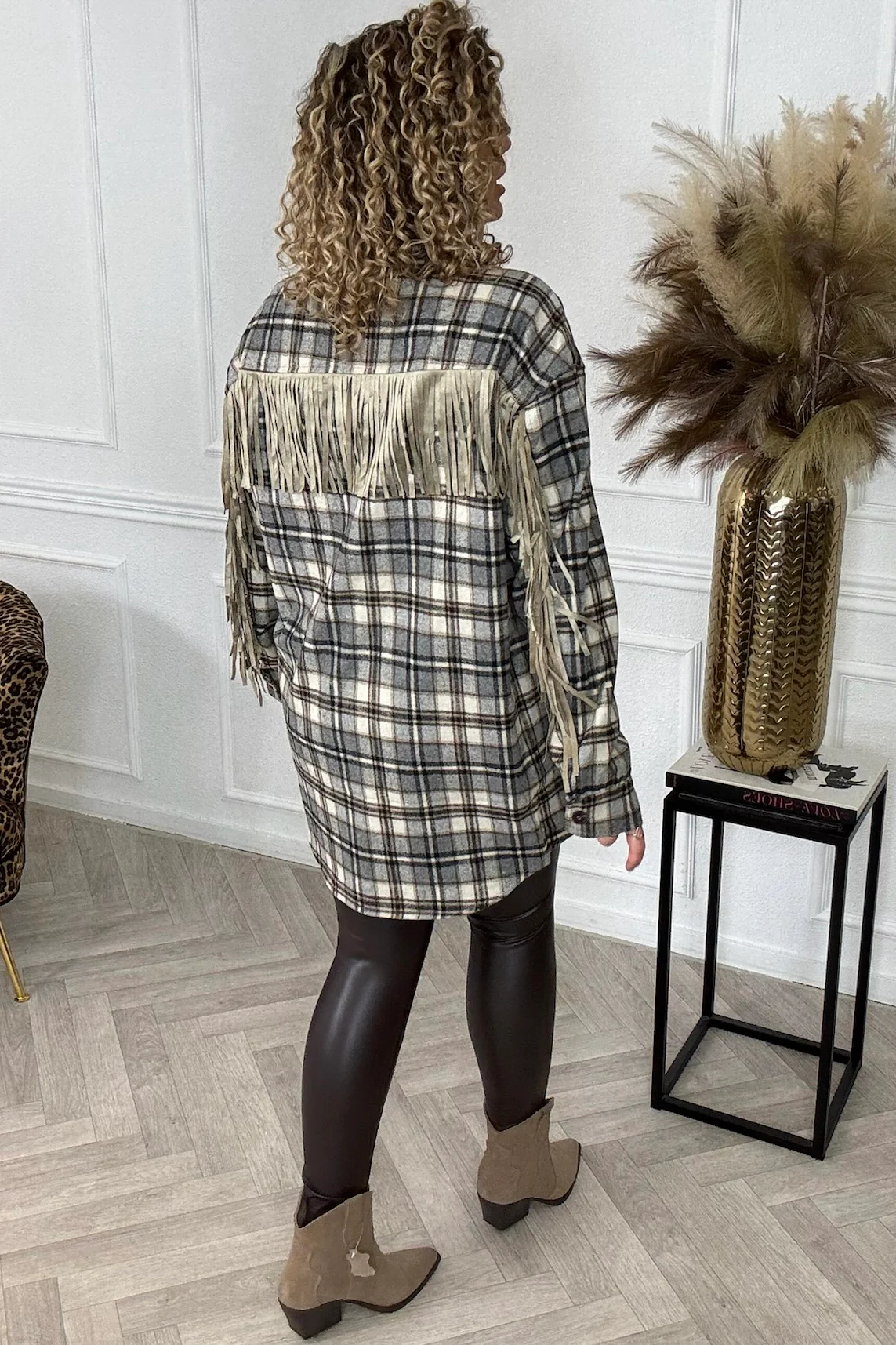 Fringe Plaid Blouse - Black - Image 5