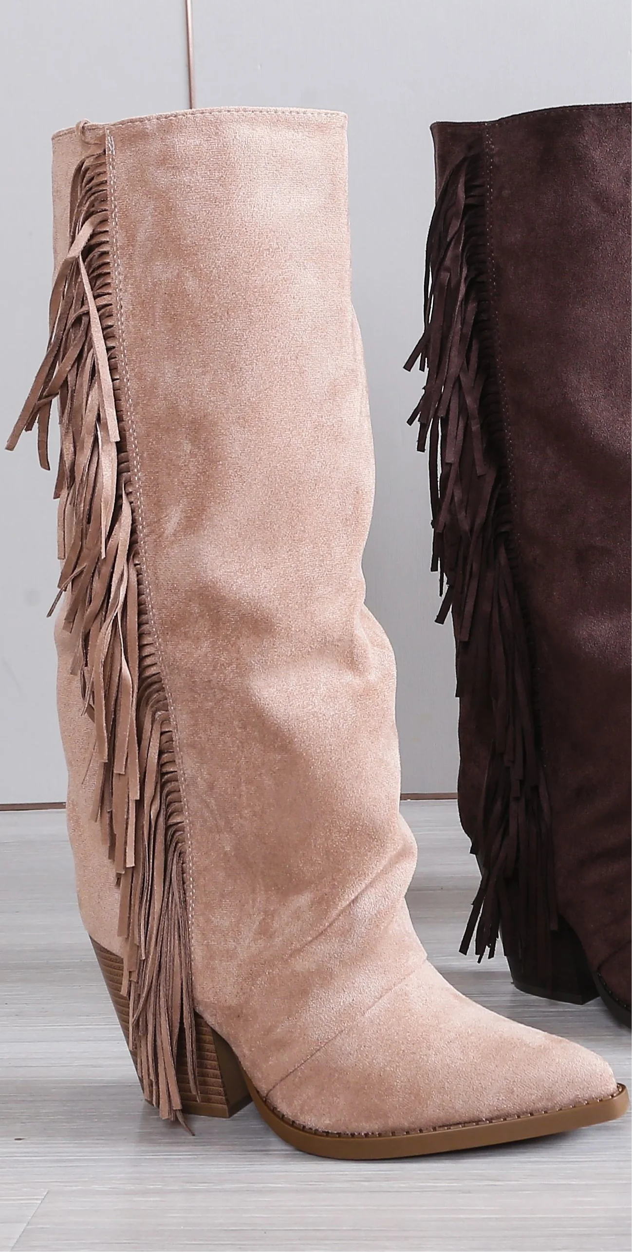 Fringe Sleeve Boots - Beige - Image 2