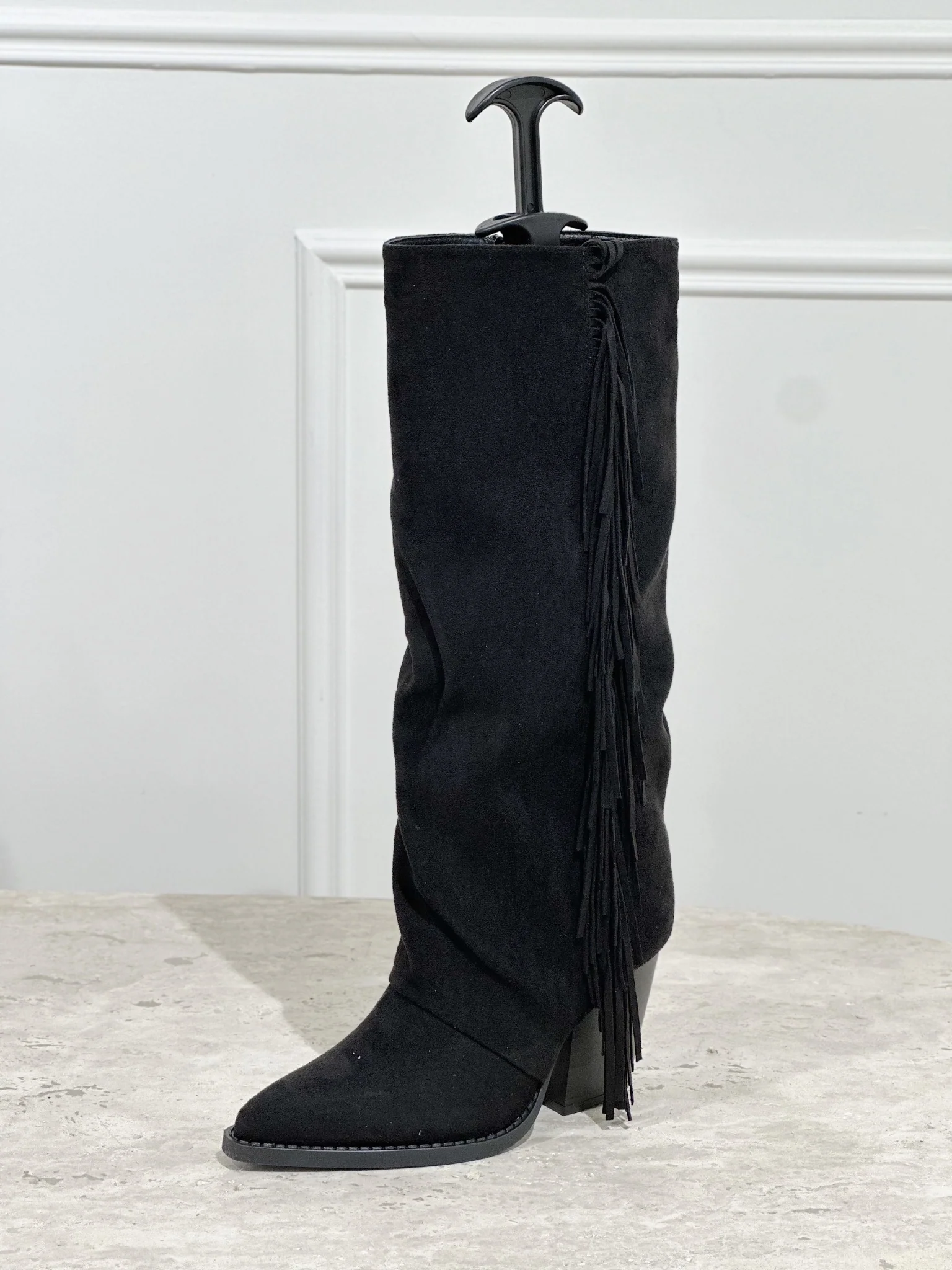 Fringe Sleeve Boots - Black - Image 2