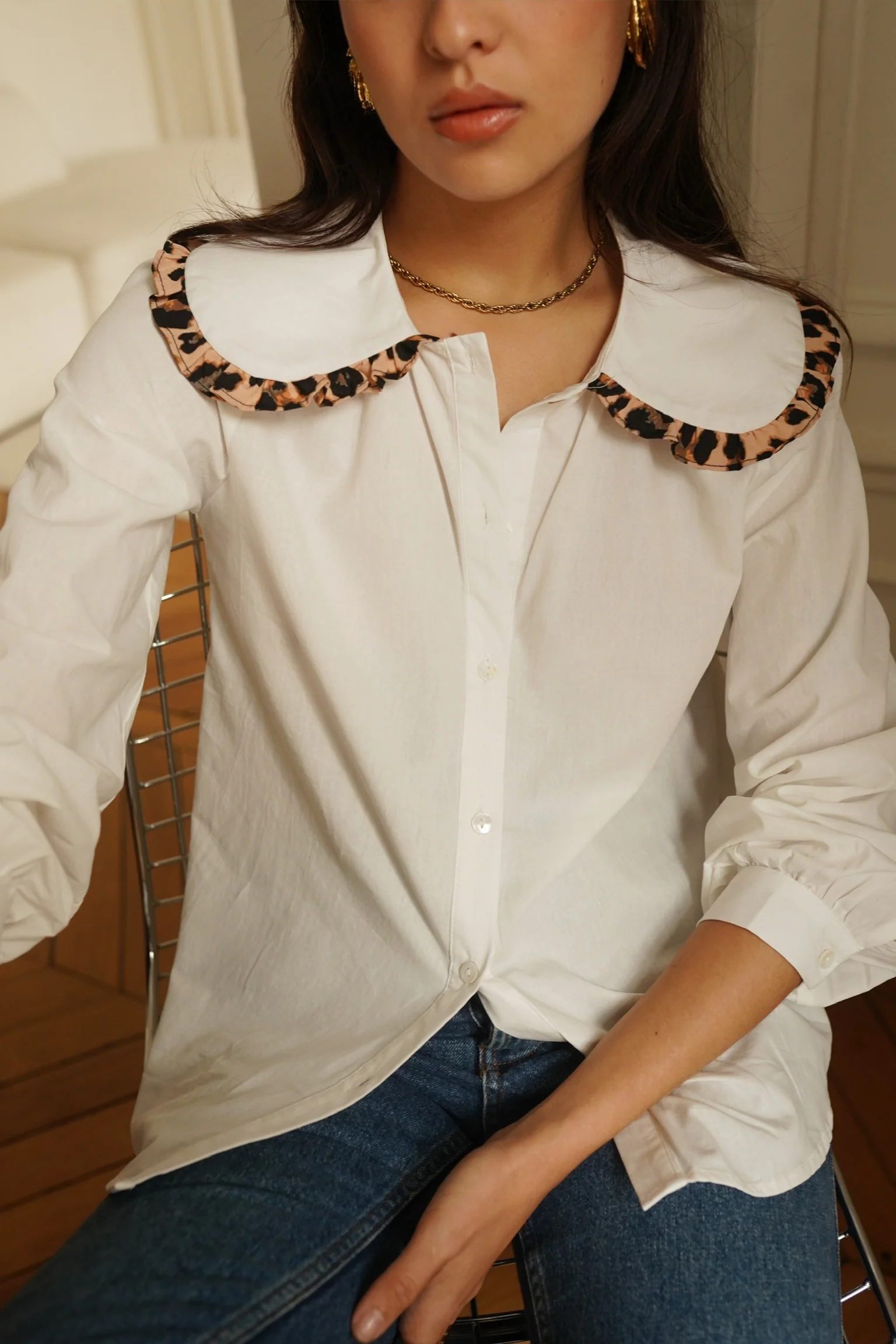 Gabrielle Leopard Blouse - White