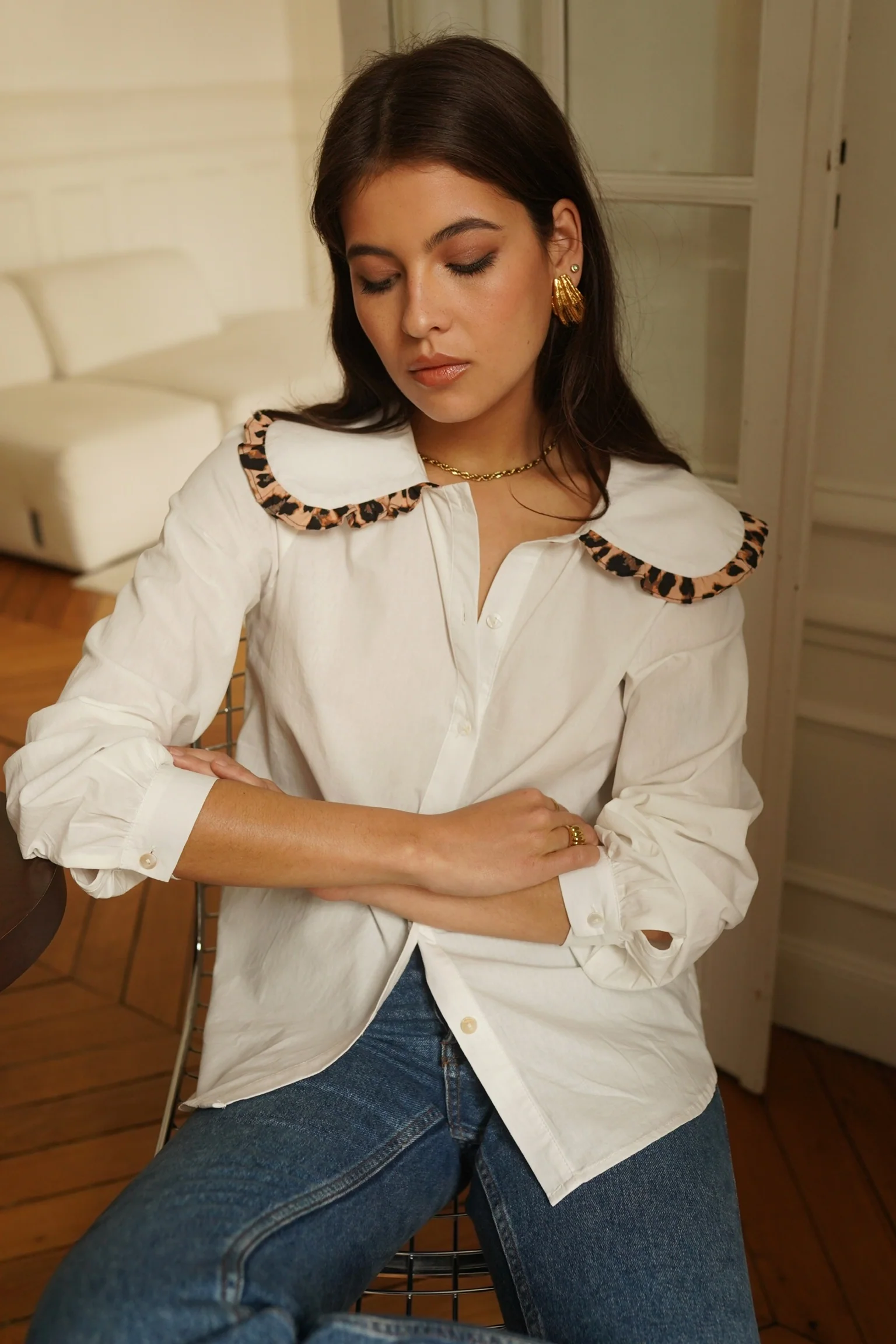 Gabrielle Leopard Blouse - White - Image 3