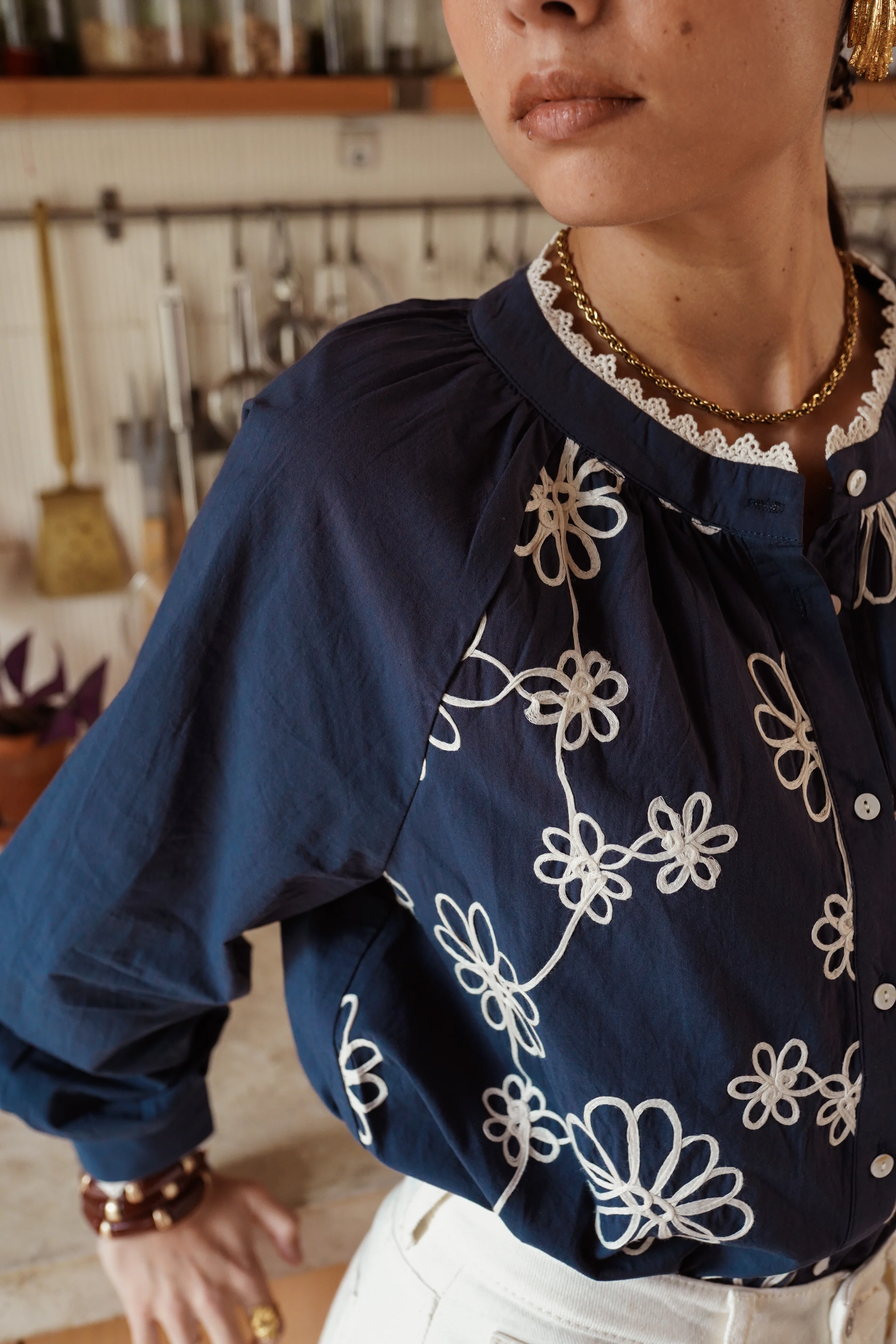 Geneviève Flower Blouse - Navy - Image 2