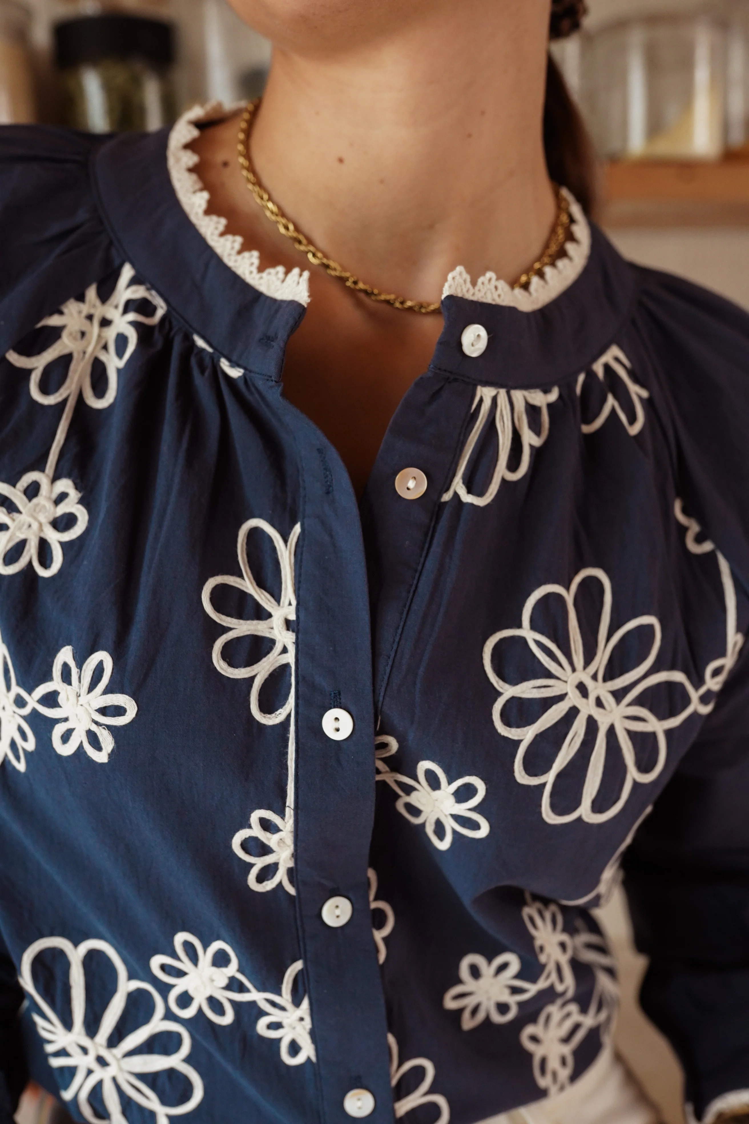 Geneviève Flower Blouse - Navy - Image 6