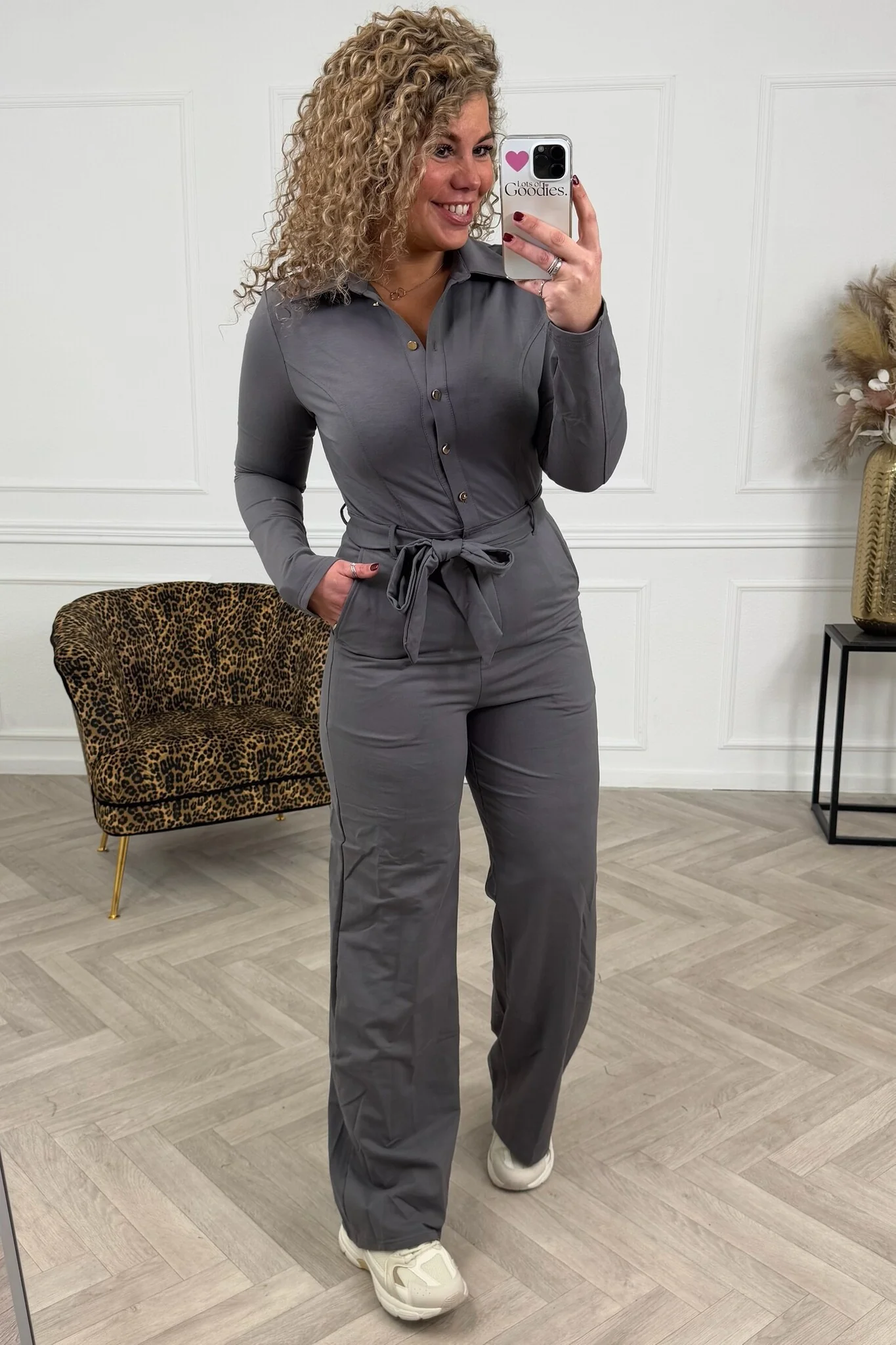 Golden Button Jumpsuit - Dark Grey