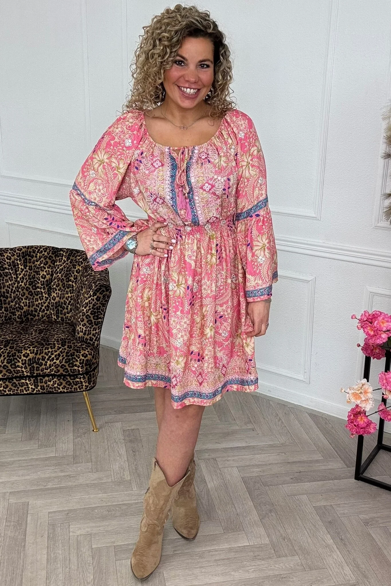 Hailey Short Dress - Pink/Beige - Image 3